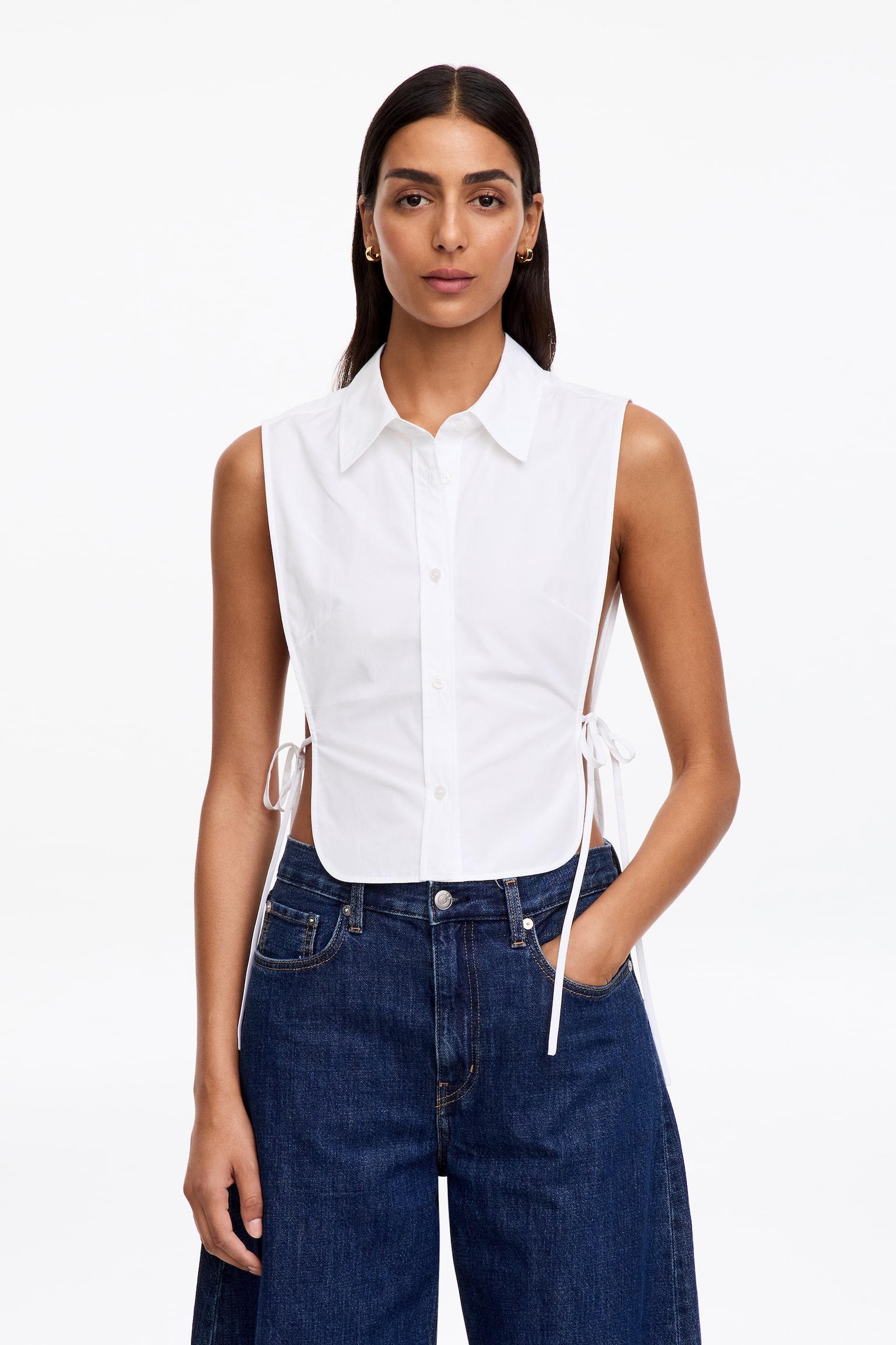 Chemise en coton avec plastron - Blanc - 1