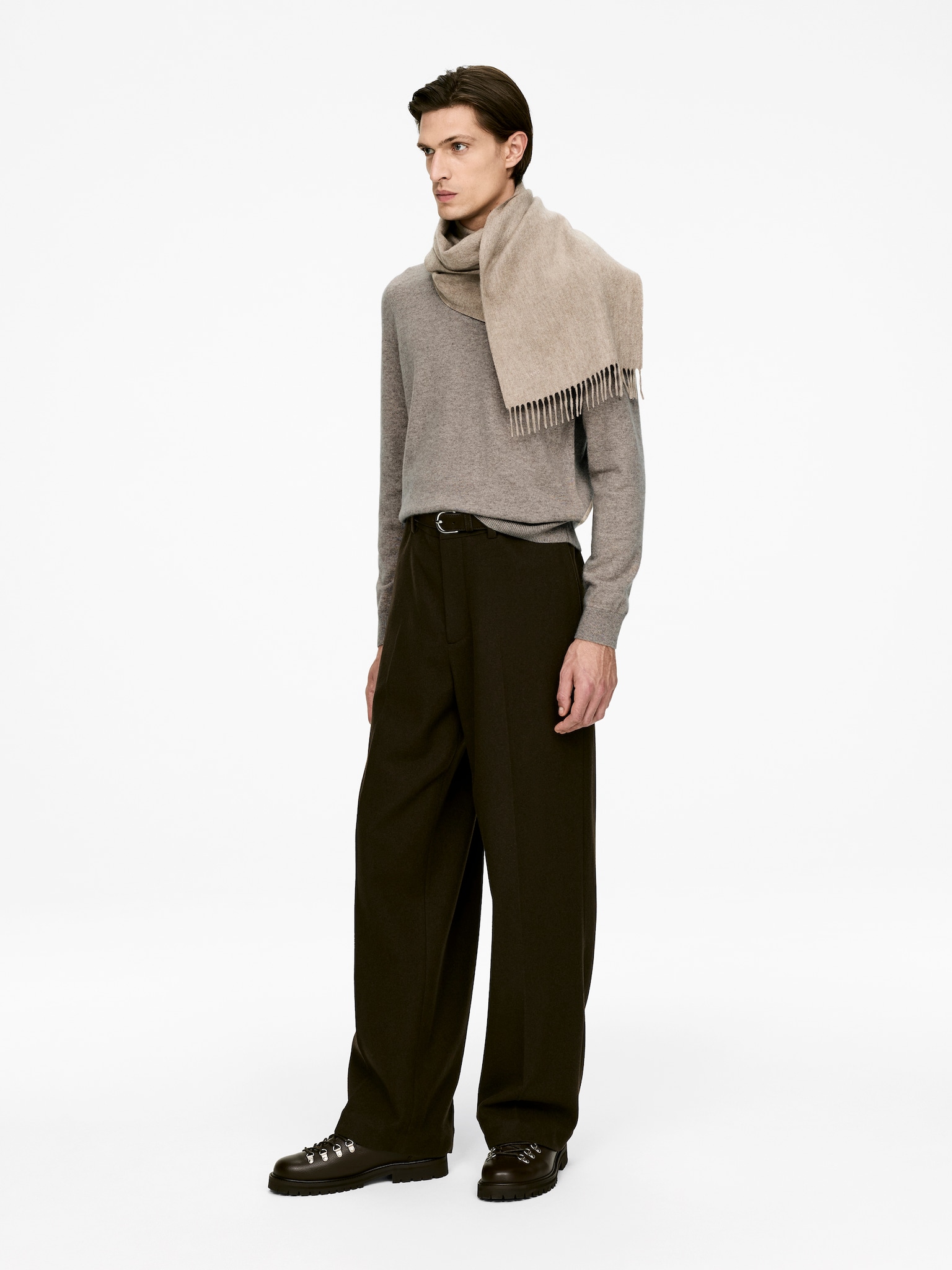 Pull à col rond en cachemire - Beige chiné/Bleu foncé/Marron - 6