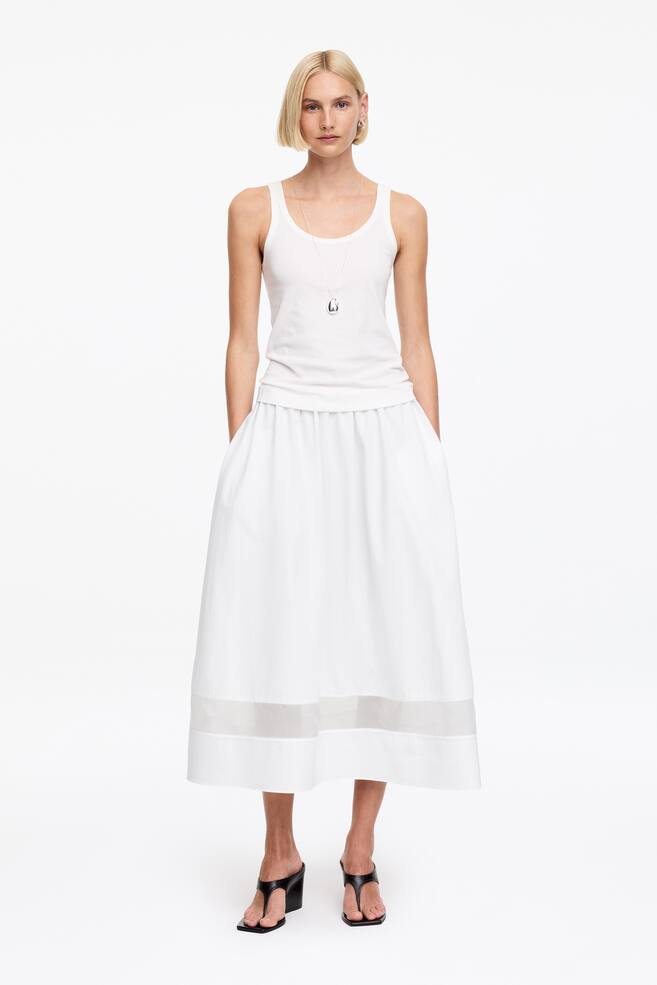 Falda midi con panel de organza - Blanco - 1