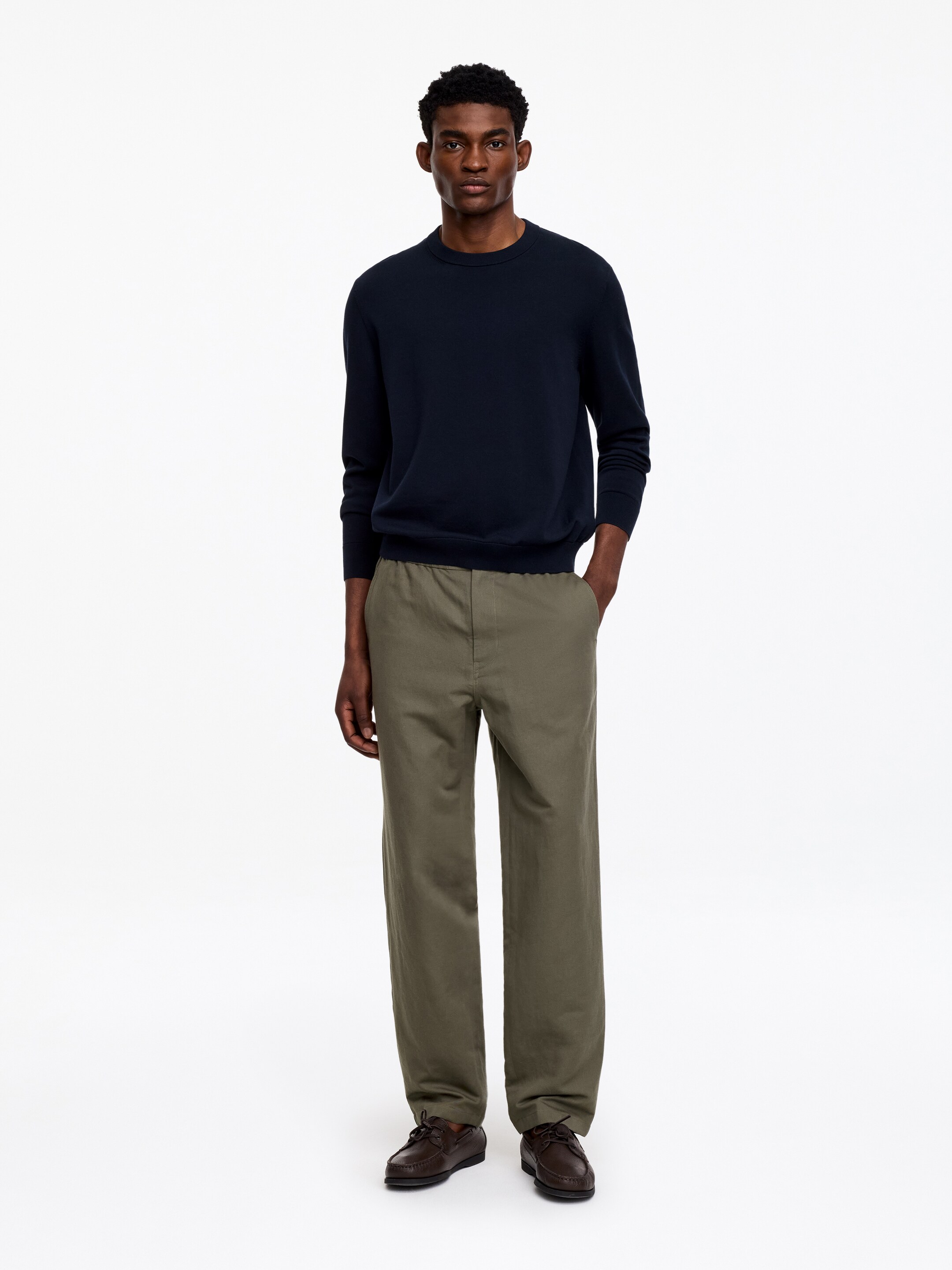 Linen Blend Trousers-#57564B-19596
