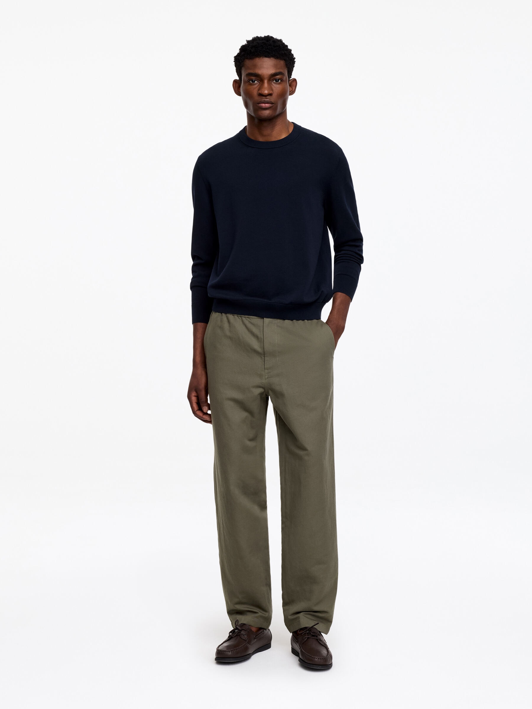 Linen Blend Trousers-#57564B-19596