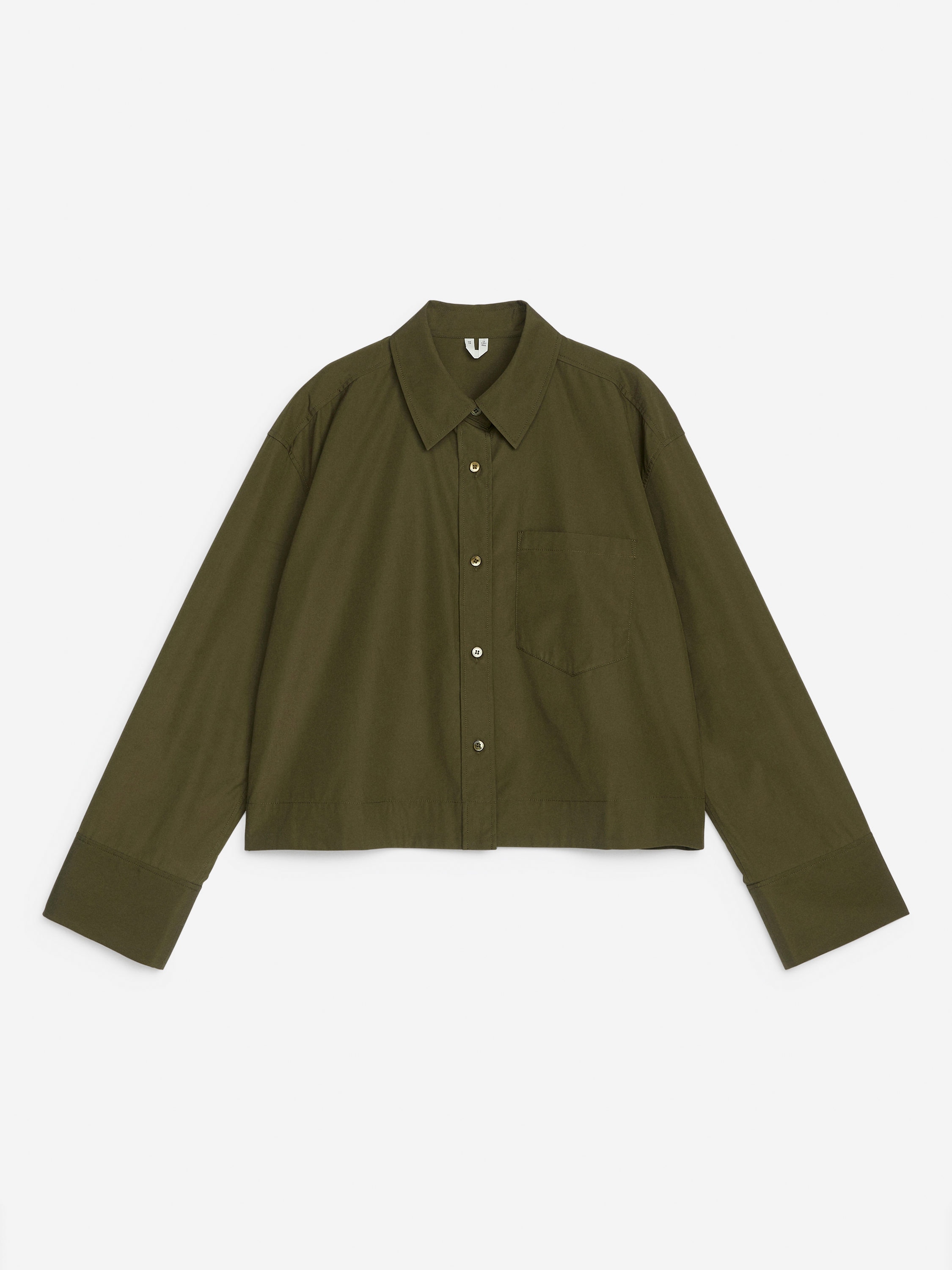 Cropped Cotton Shirt-Green-12782