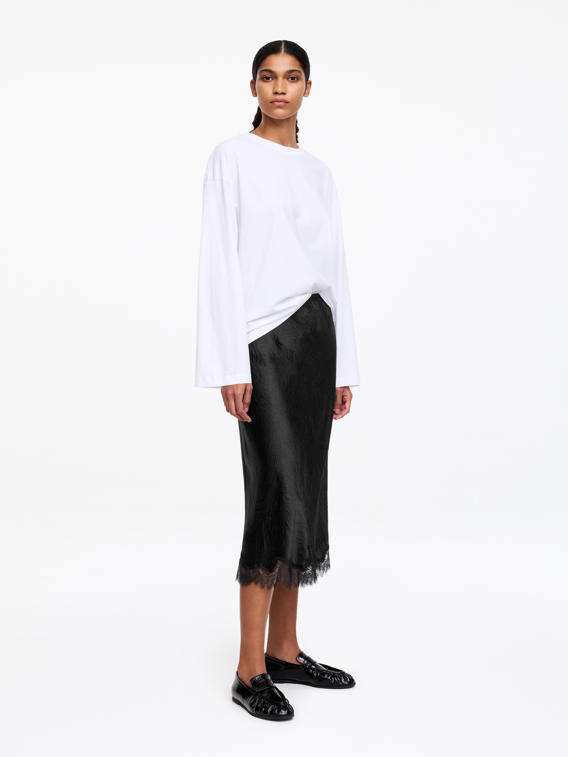 Lace-Detail Satin Skirt - Black - Regular fit - Women - StillMedia/Lookbook - 10