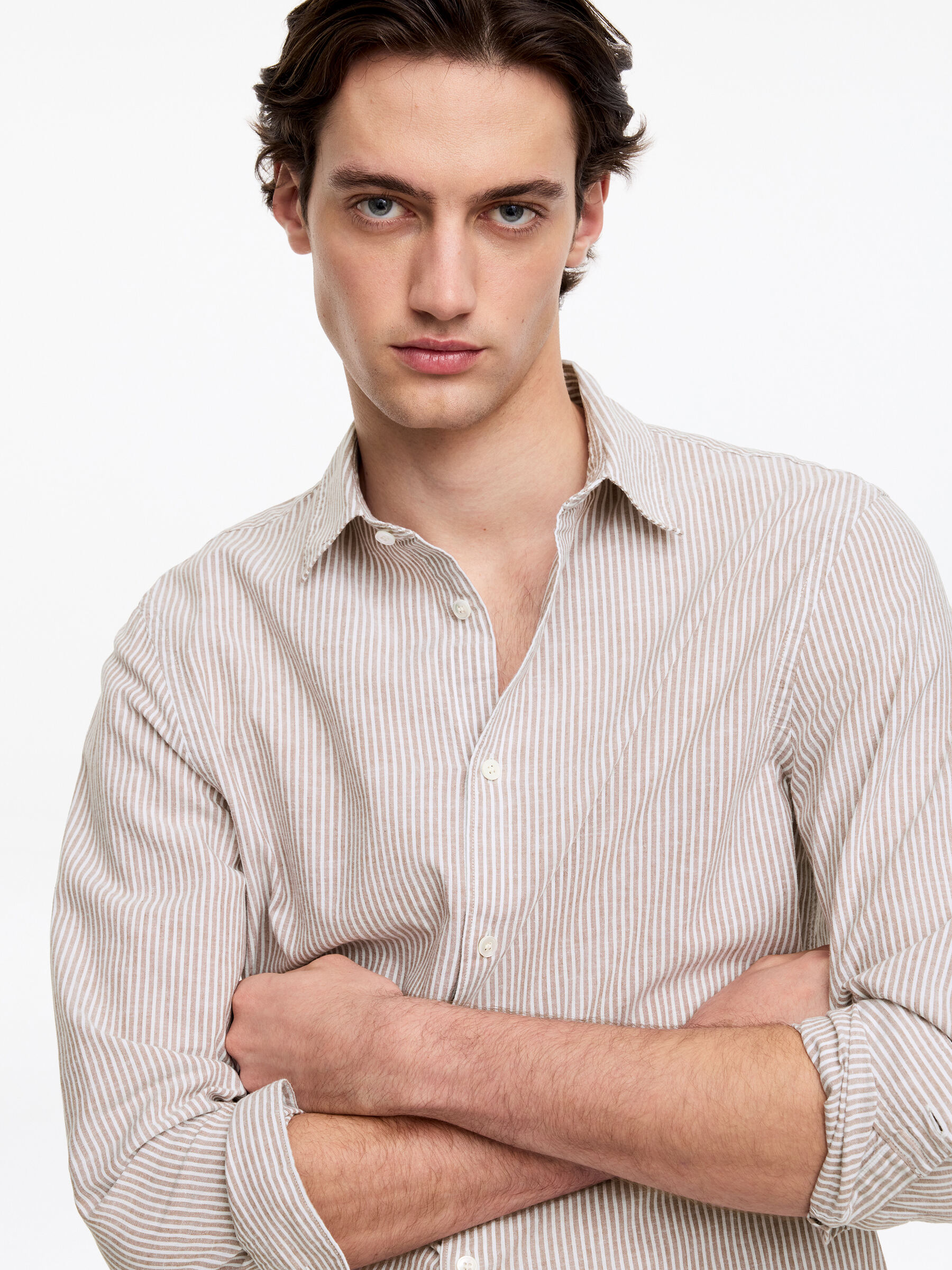 Cotton Blend Shirt - Brown/White - Regular fit - Men - StillMedia/Lookbook - 4