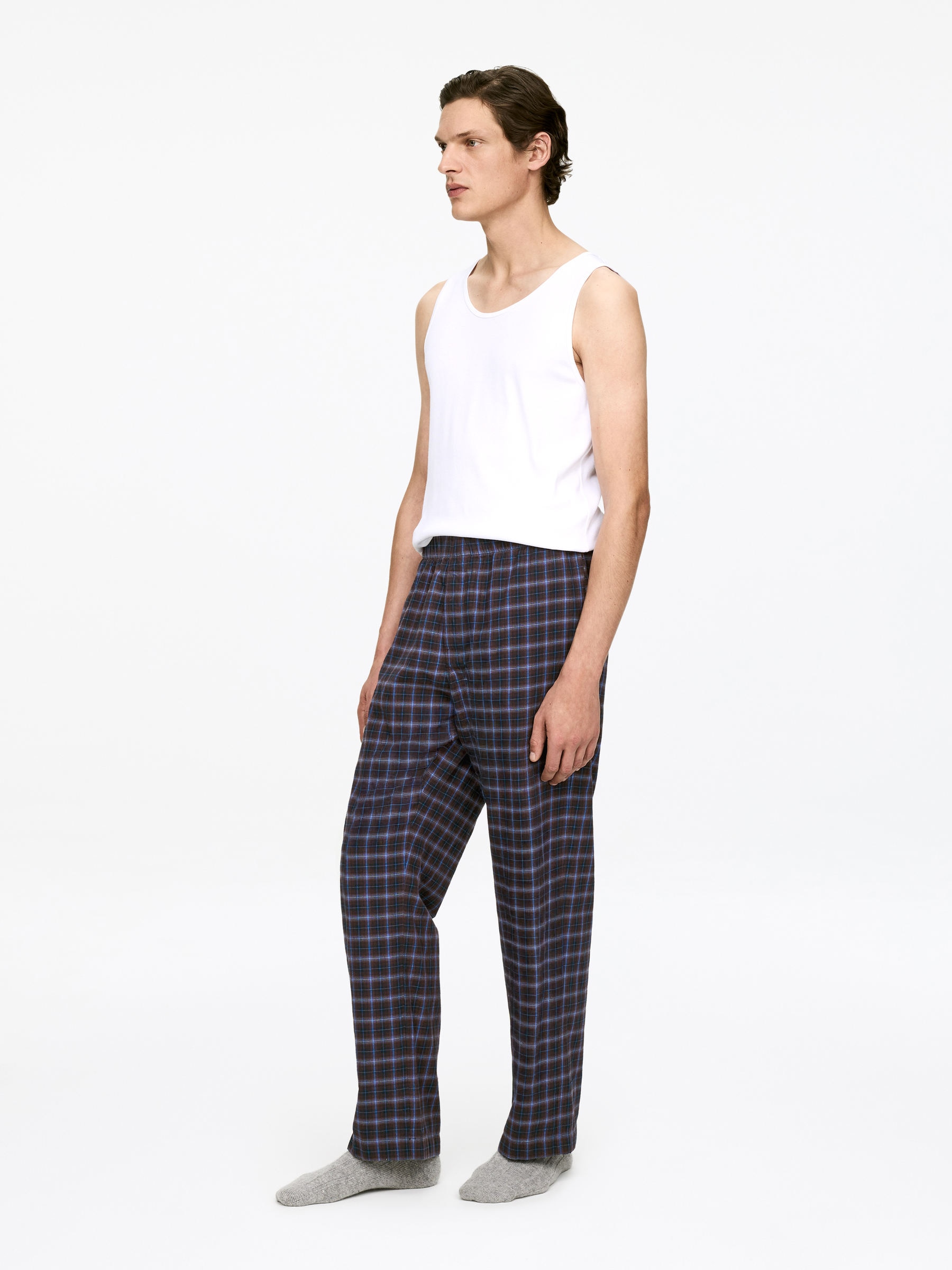 Flannel Pyjama Trousers - Blue/Checkered - Loose fit - Men - StillMedia/Lookbook - 6