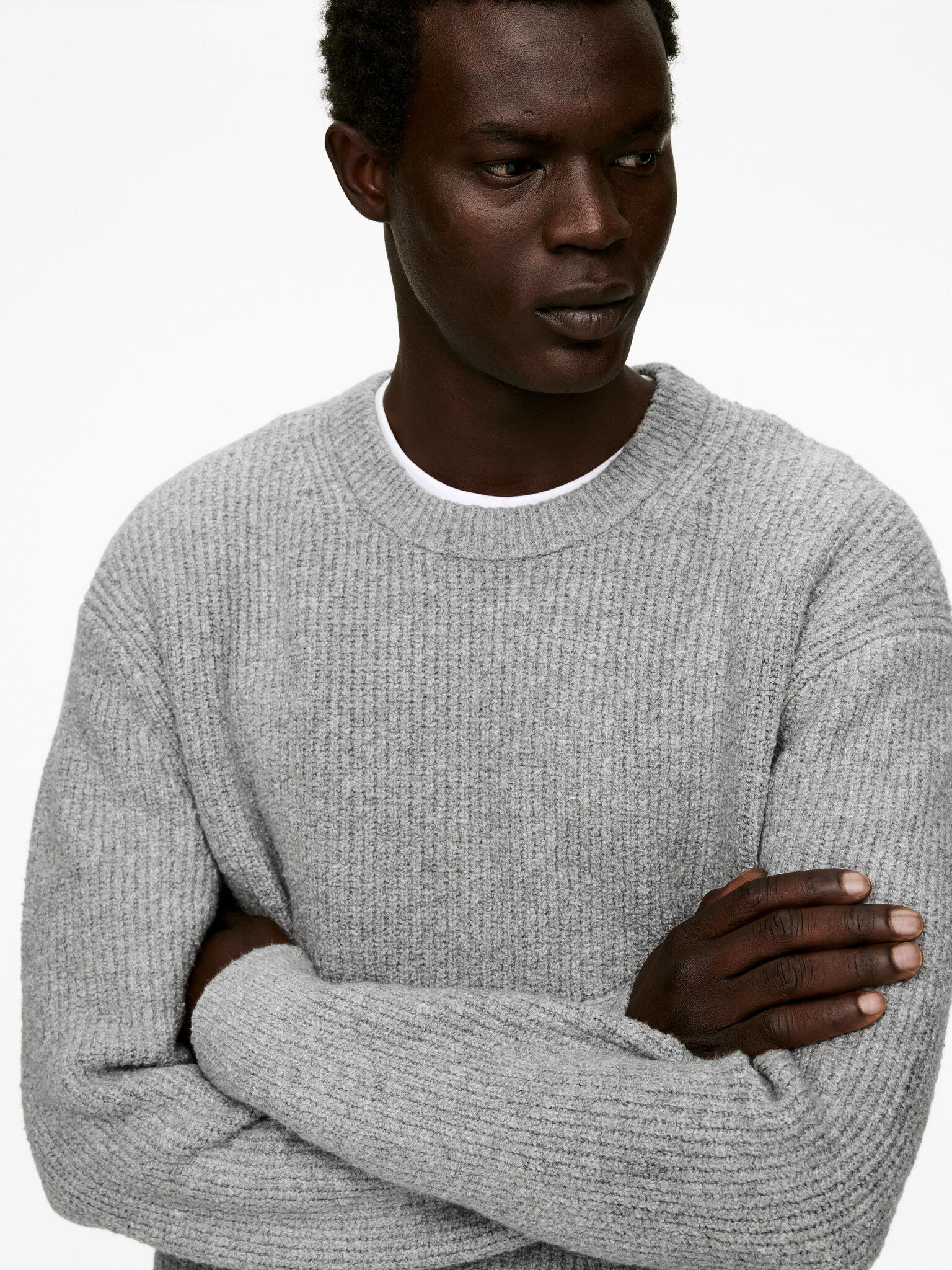 Pull en coton mélangé - Gris chiné/Marron foncé - 3