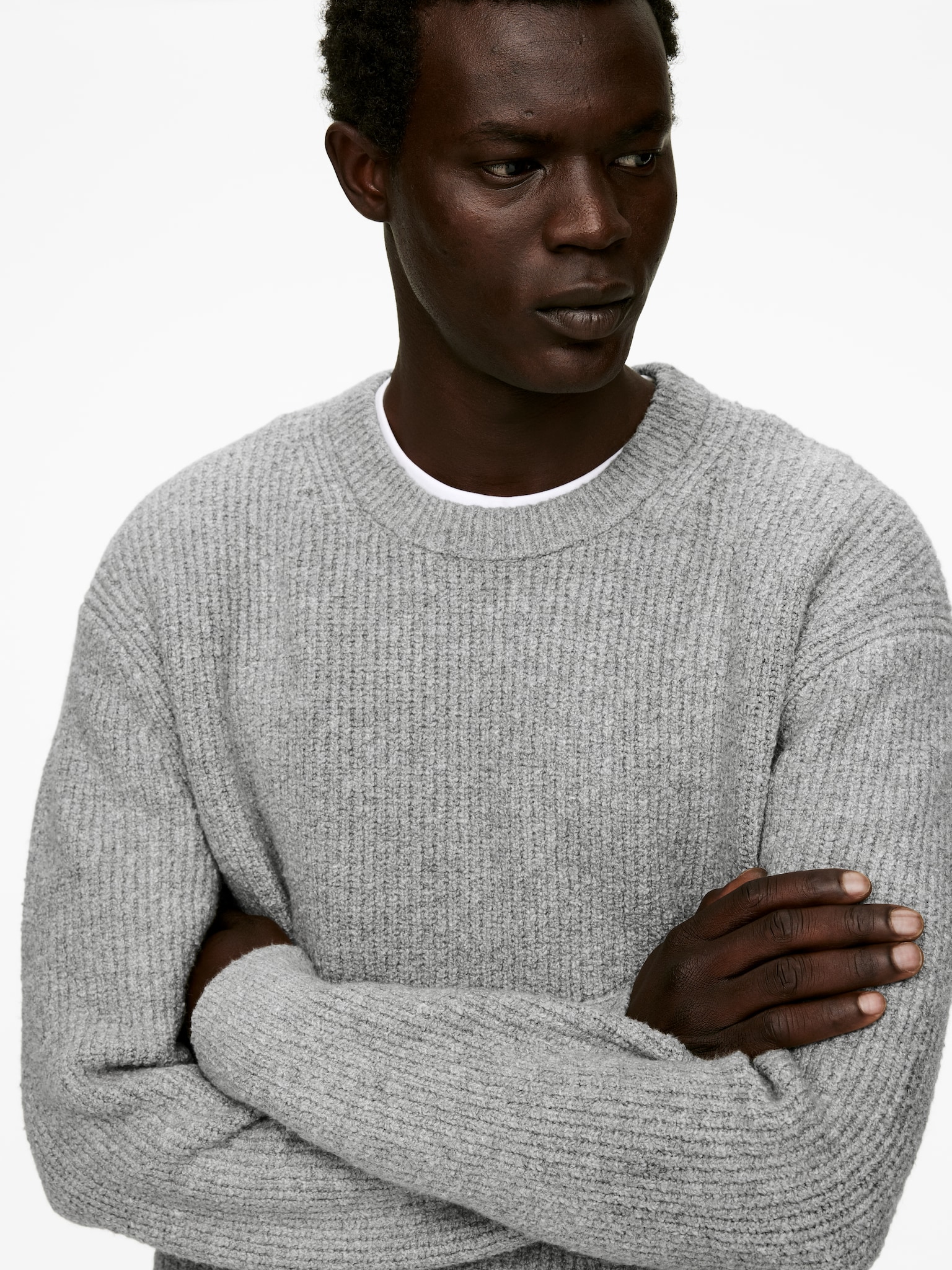 Pull en coton mélangé - Gris chiné/Marron foncé - 4