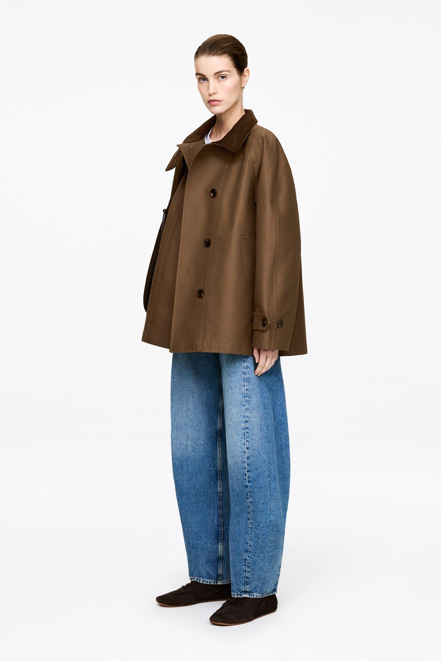 Jachetă cu guler din catifea reiată - Maro/Negru - 8