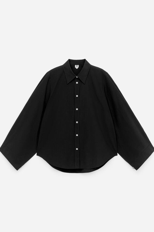 Volume-Sleeve Shirt - Black/Dark Brown/White - 1