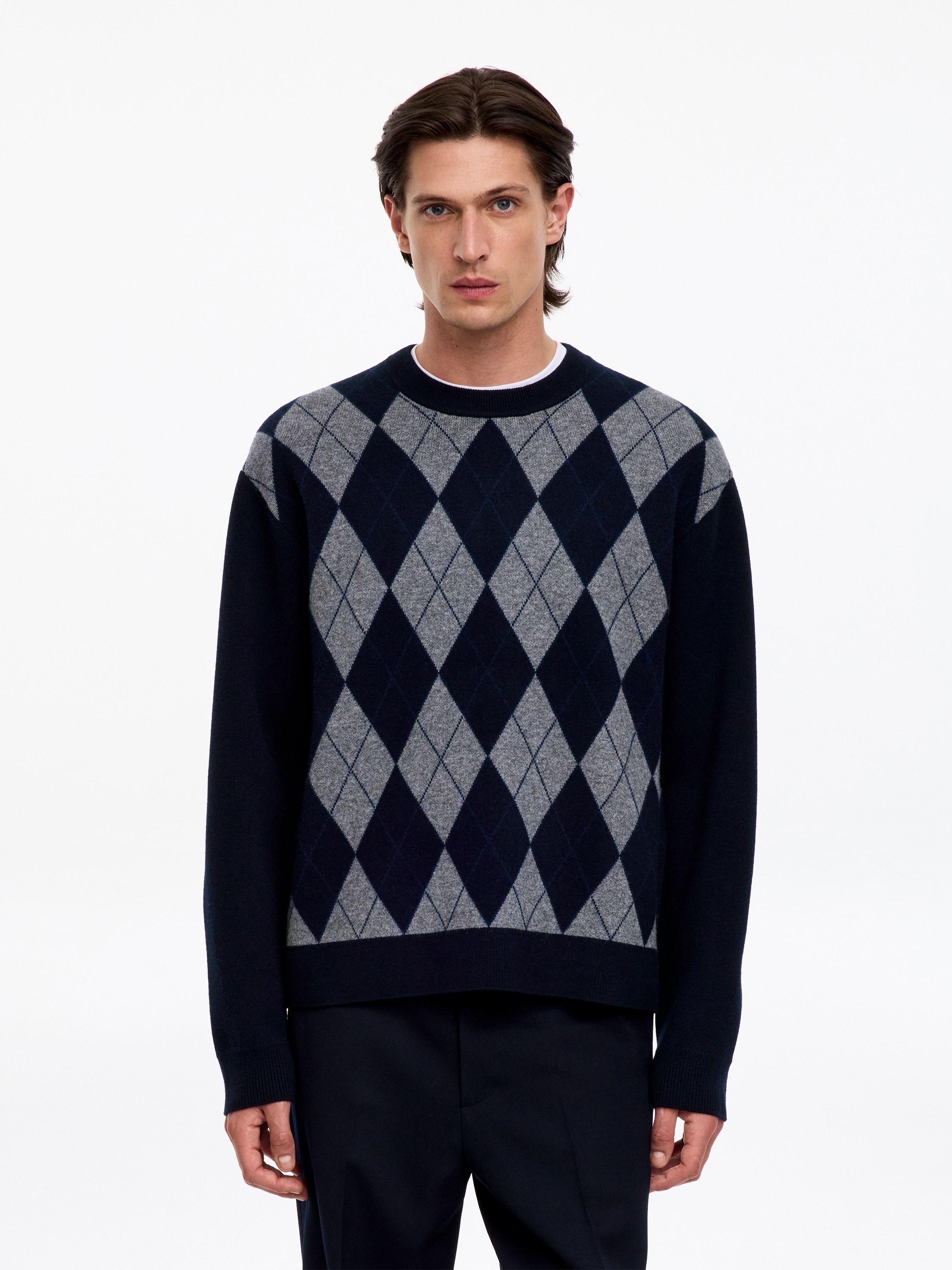 Argyle Pulóver - Checked/Dark Navy