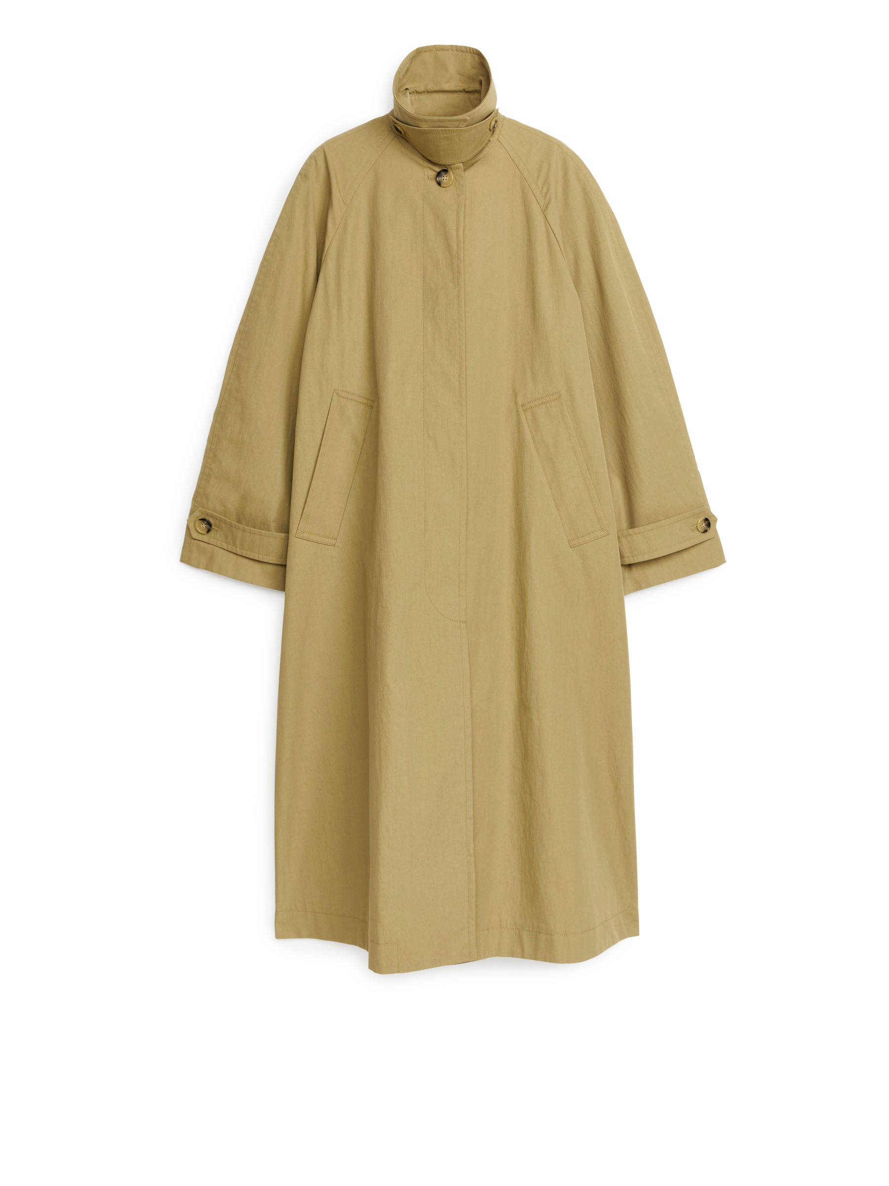 Cotton Blend Trench Coat - Khaki Green - Oversized - Women - StillMedia/DescriptiveStillLife - 3