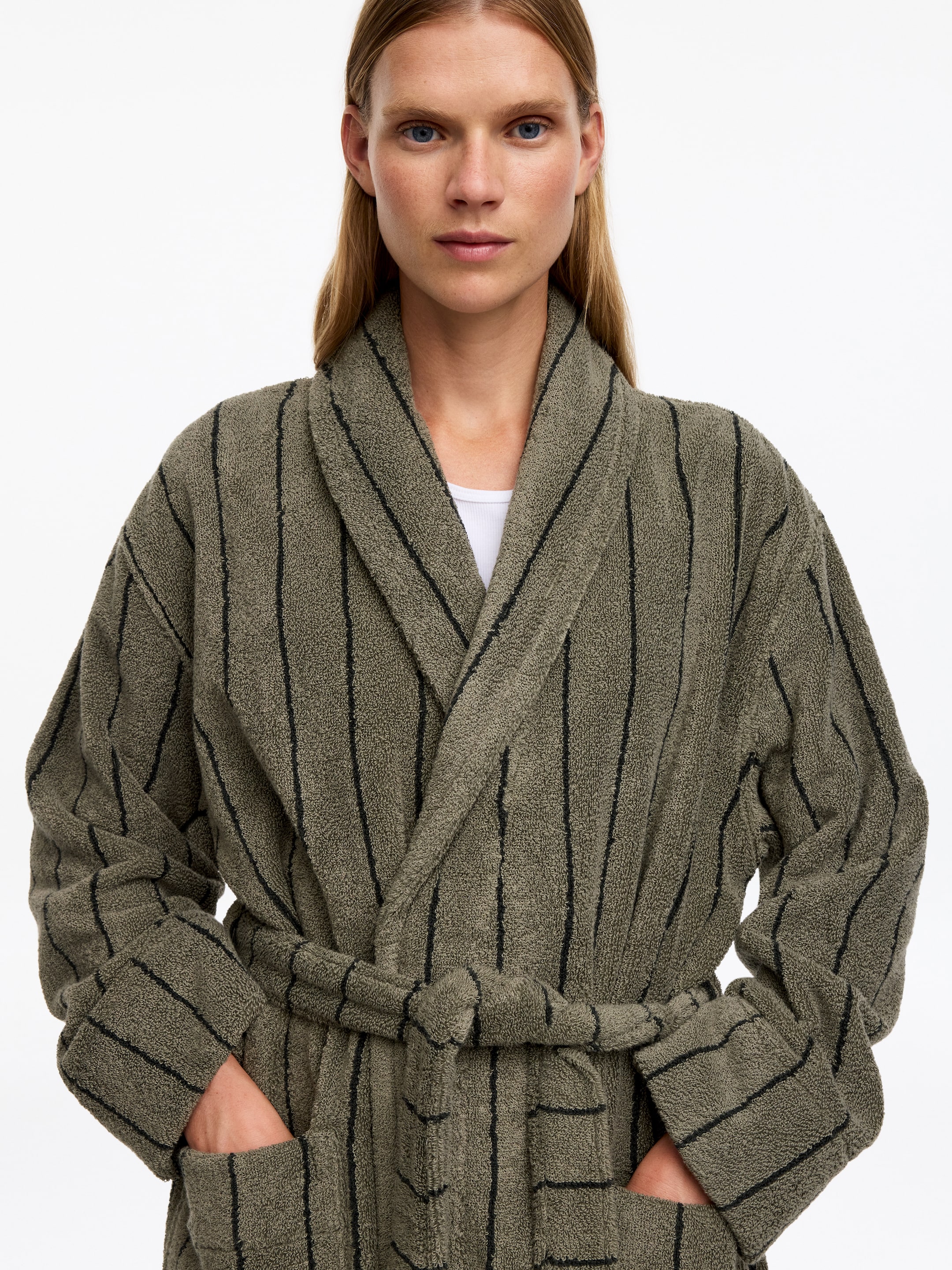 Bawełniany szlafrok frotté unisex - Zielony khaki - Women - StillMedia/Lookbook - 4