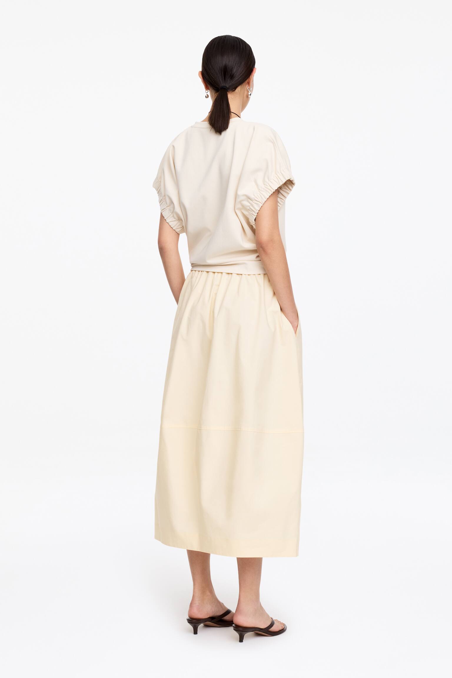 Midi-nederdel i bomuld - Lys beige/Mørkebrun - 3