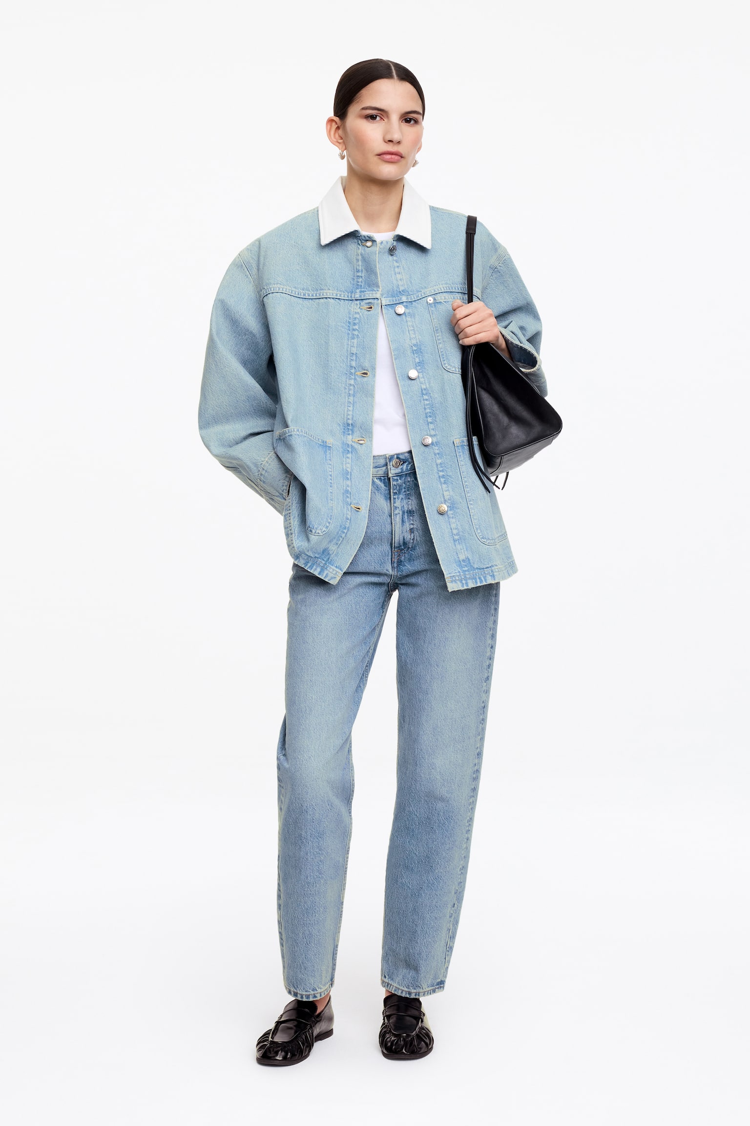 Casaco de ganga com gola de bombazina - Azul - 1