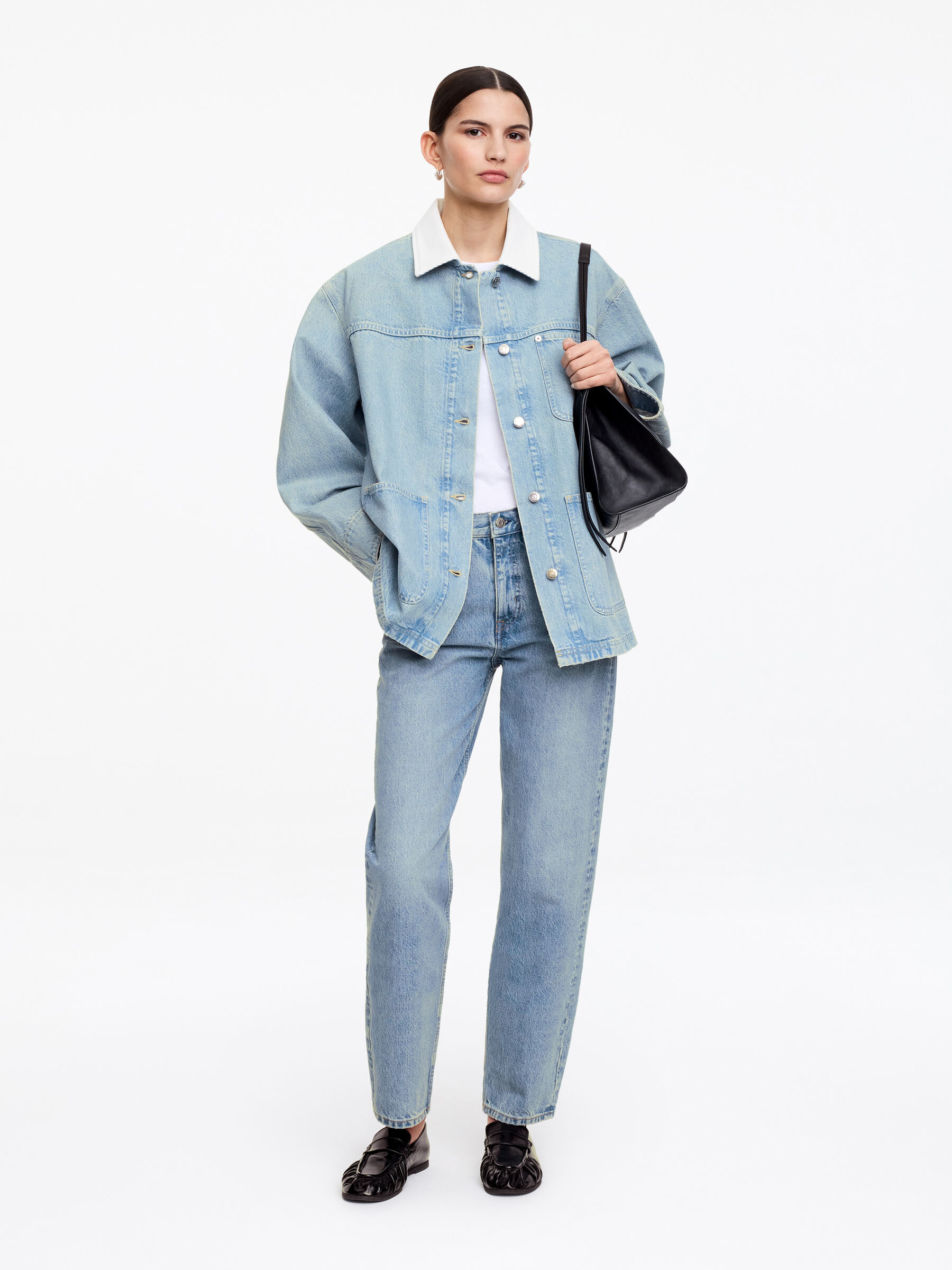 Veste en jean à col en velours côtelé-#80AAD8-18633