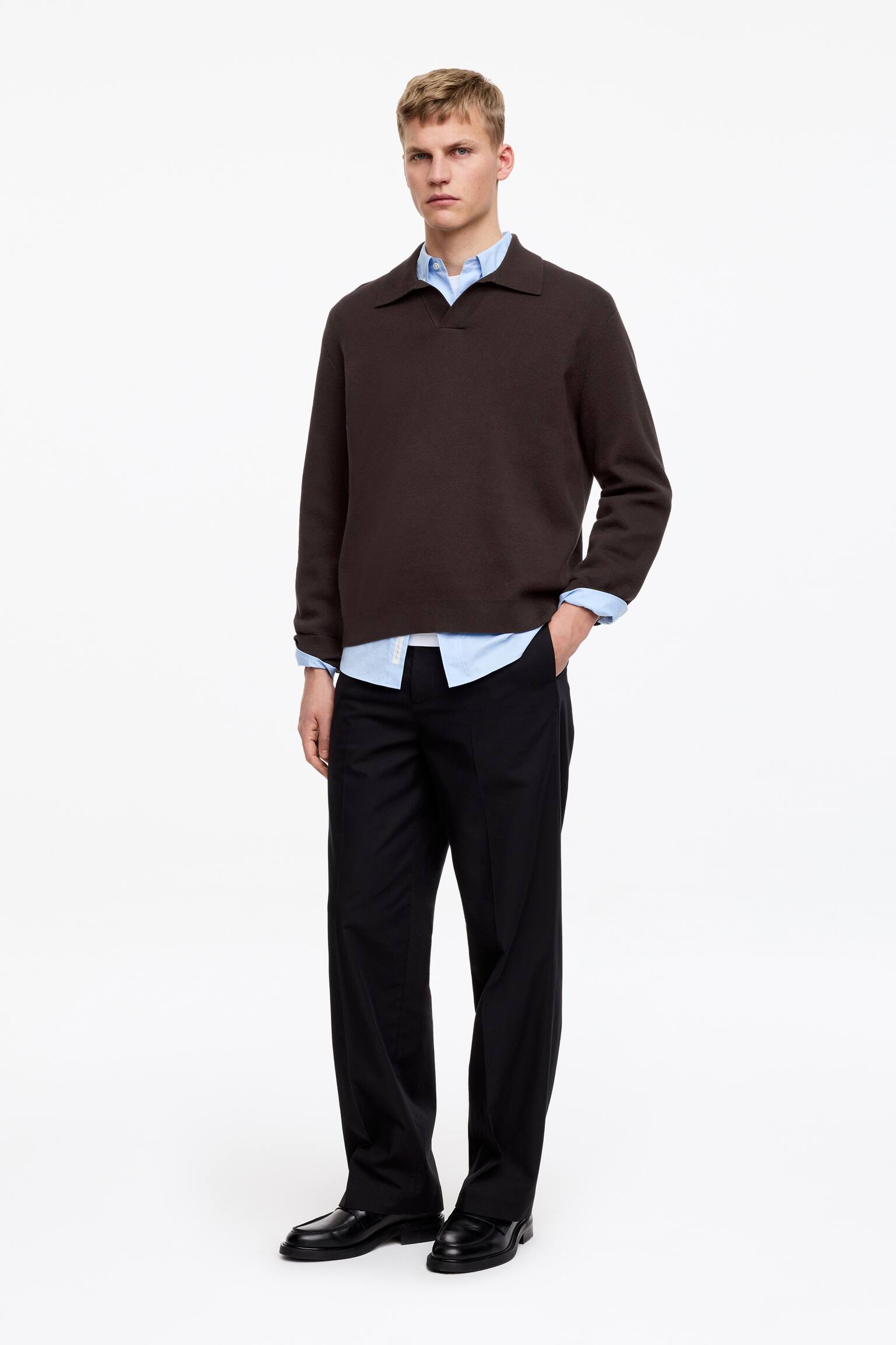 Finstickad polo shirt - Brun/Mörkblå/Khakigrön - 6