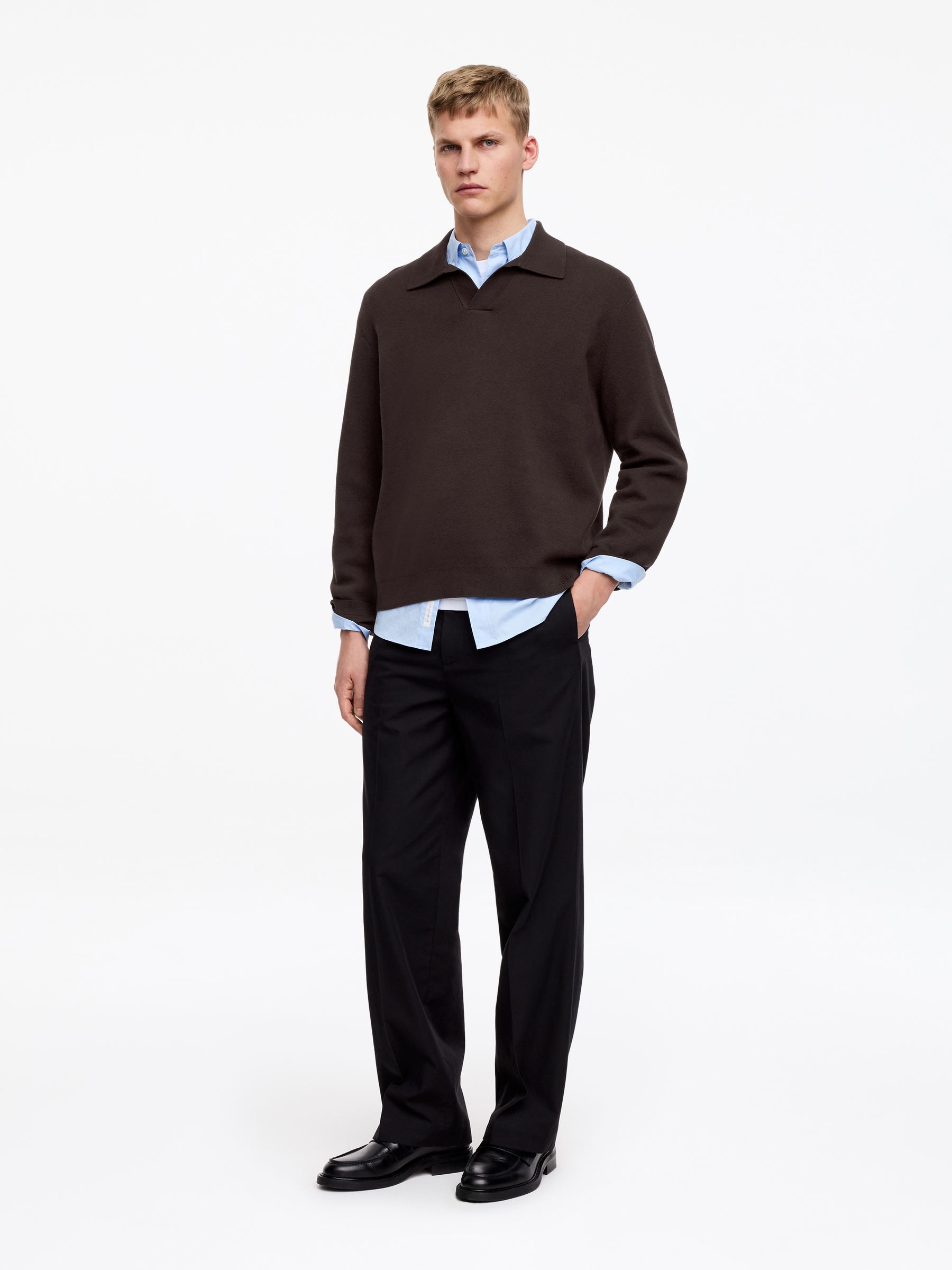 Finstickad polo shirt - Brun - Relaxed fit - Men - StillMedia/Lookbook - 6