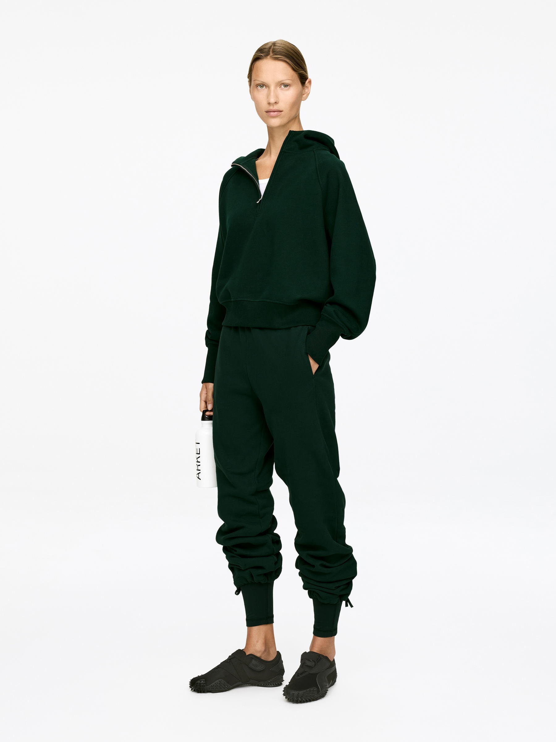 Half-Zip Hooded Sweatshirt - Dark Green - Regular fit - Women - StillMedia/Lookbook - 3