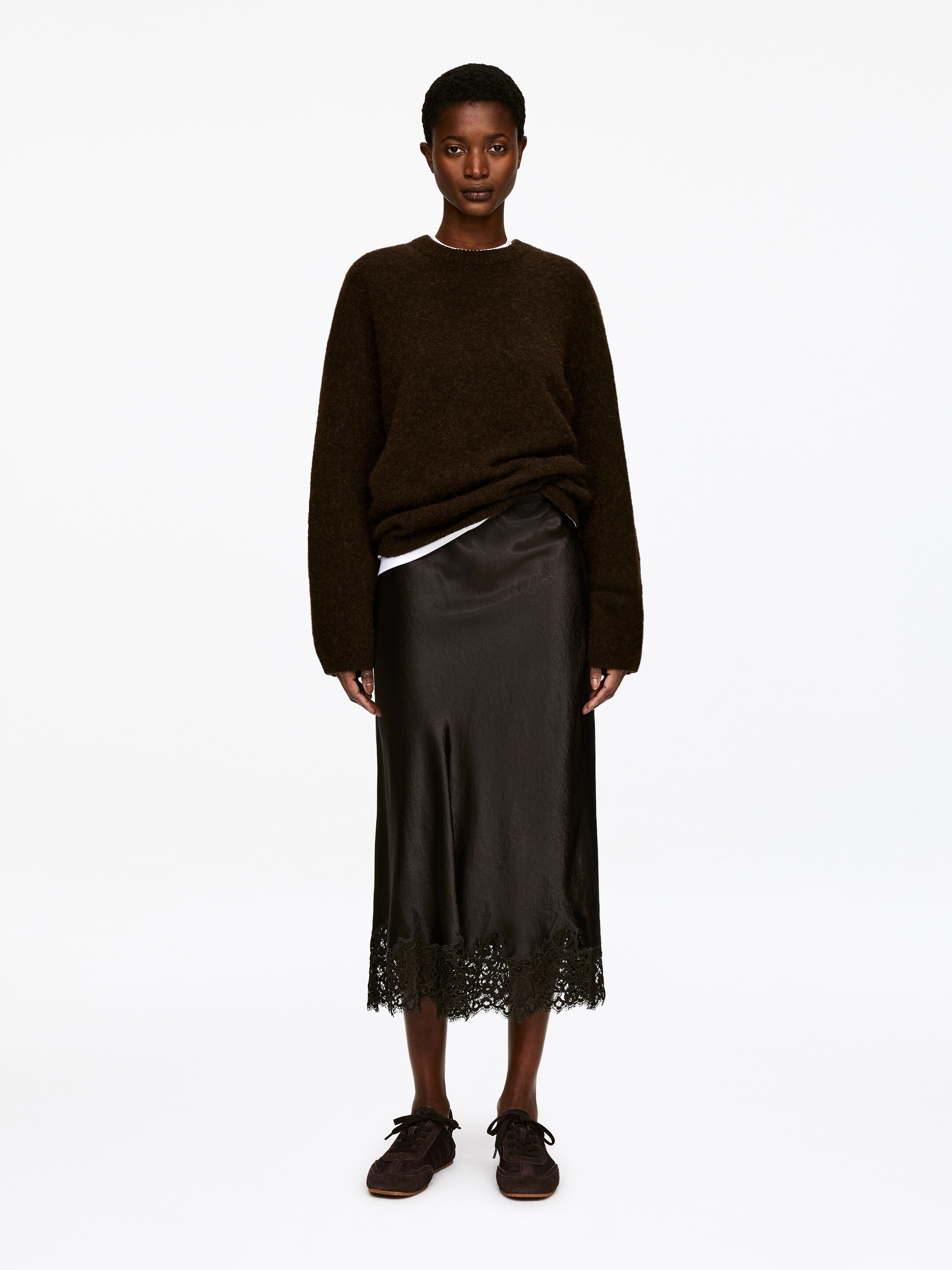 Größeres Bild ansehen: Satinrock mit Spitze - Dunkelbraun - Ladies | H&M DE 1