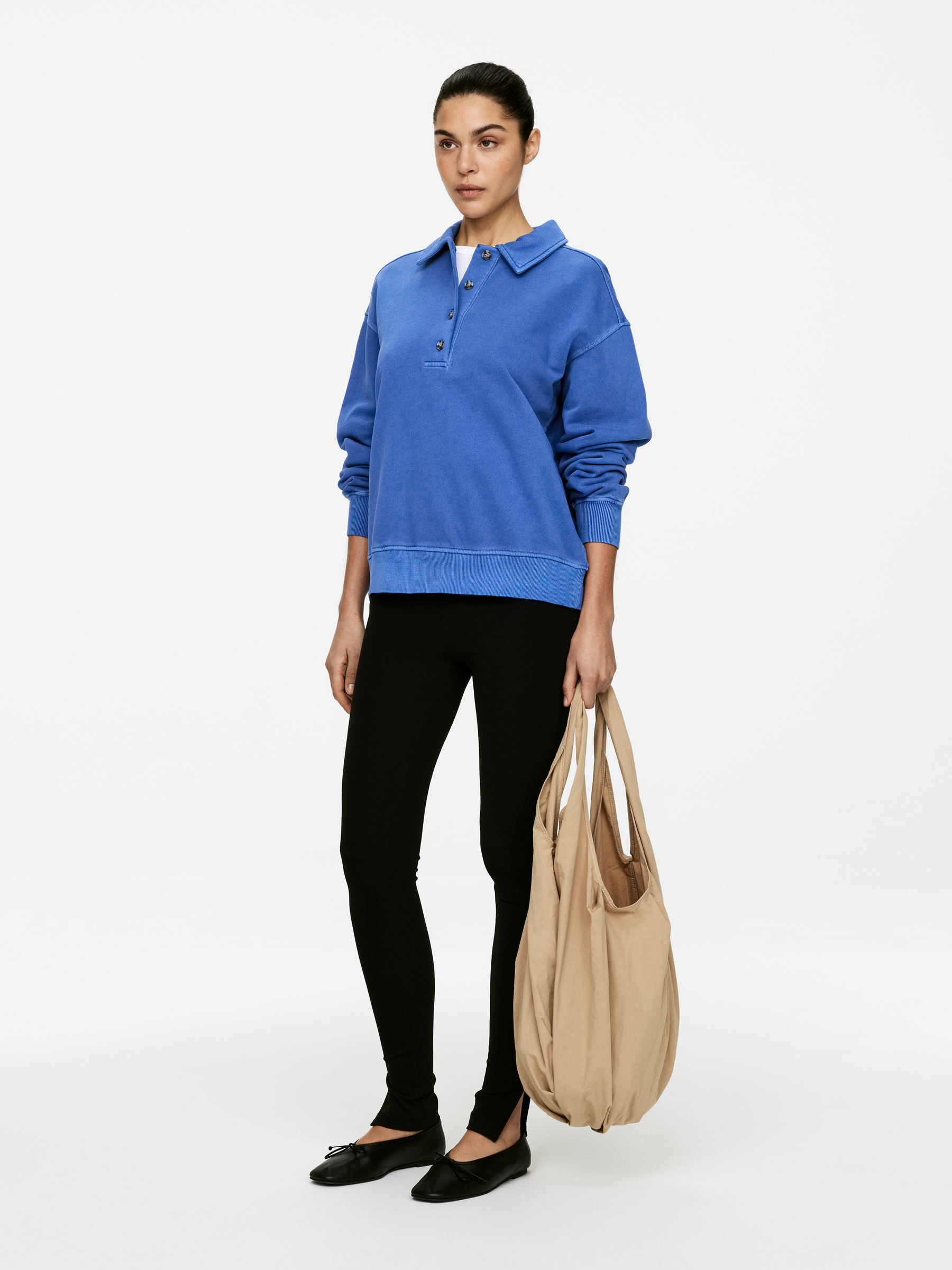French Terry Polo Shirt - Bright Blue - Loose fit - Women - StillMedia/Lookbook - 5