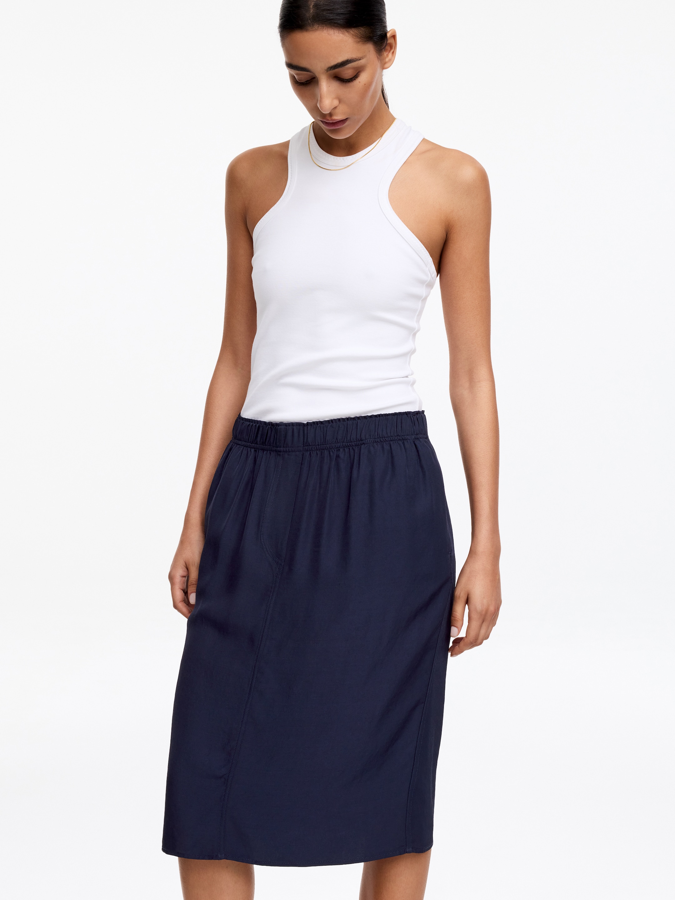 Straight Pull-On Skirt - Dark Blue - Loose fit - Women - StillMedia/Lookbook - 5