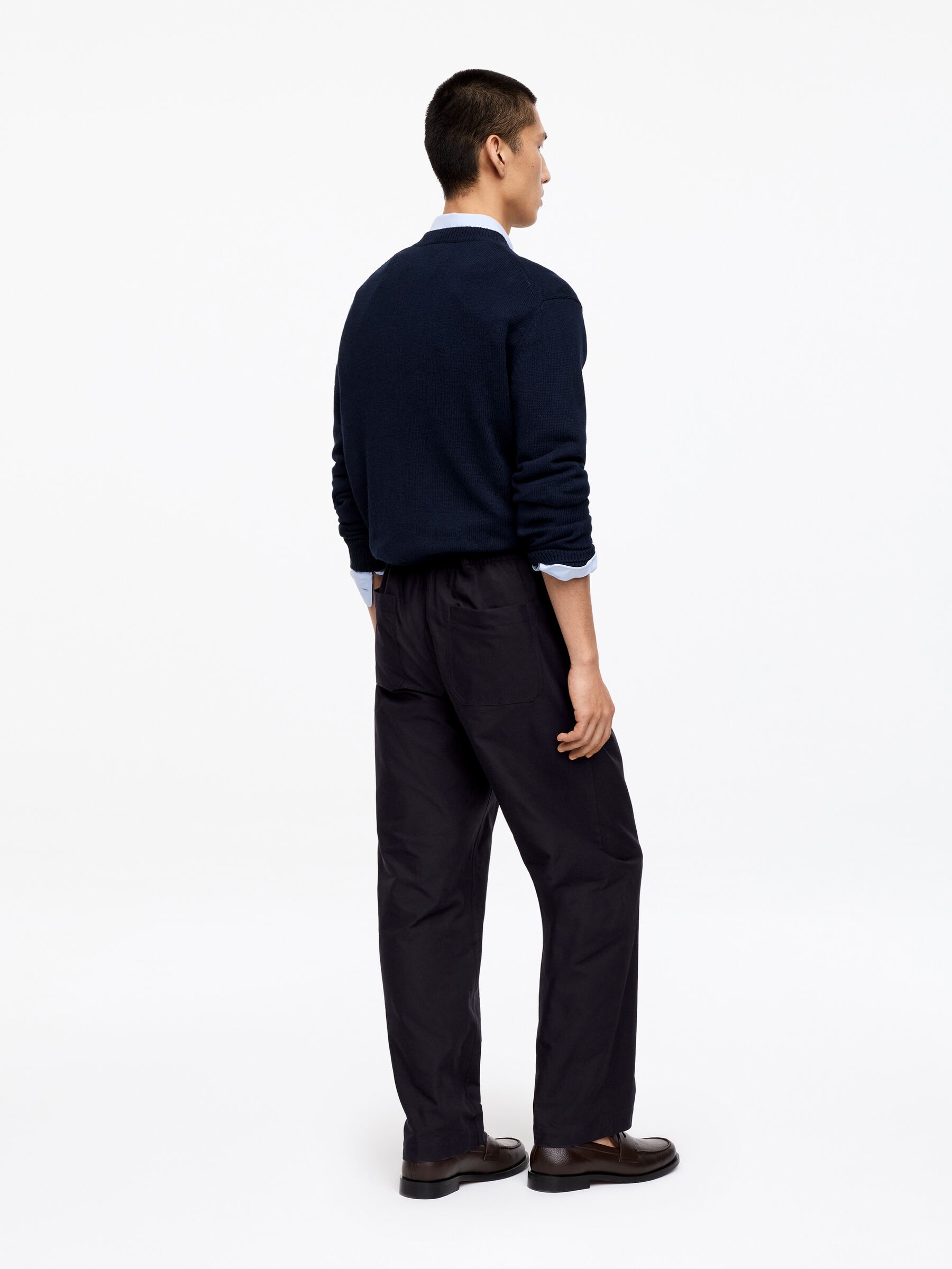 Relaxed Cotton Hopsack Trousers - Dark Blue - Loose fit - Men - StillMedia/Lookbook - 5