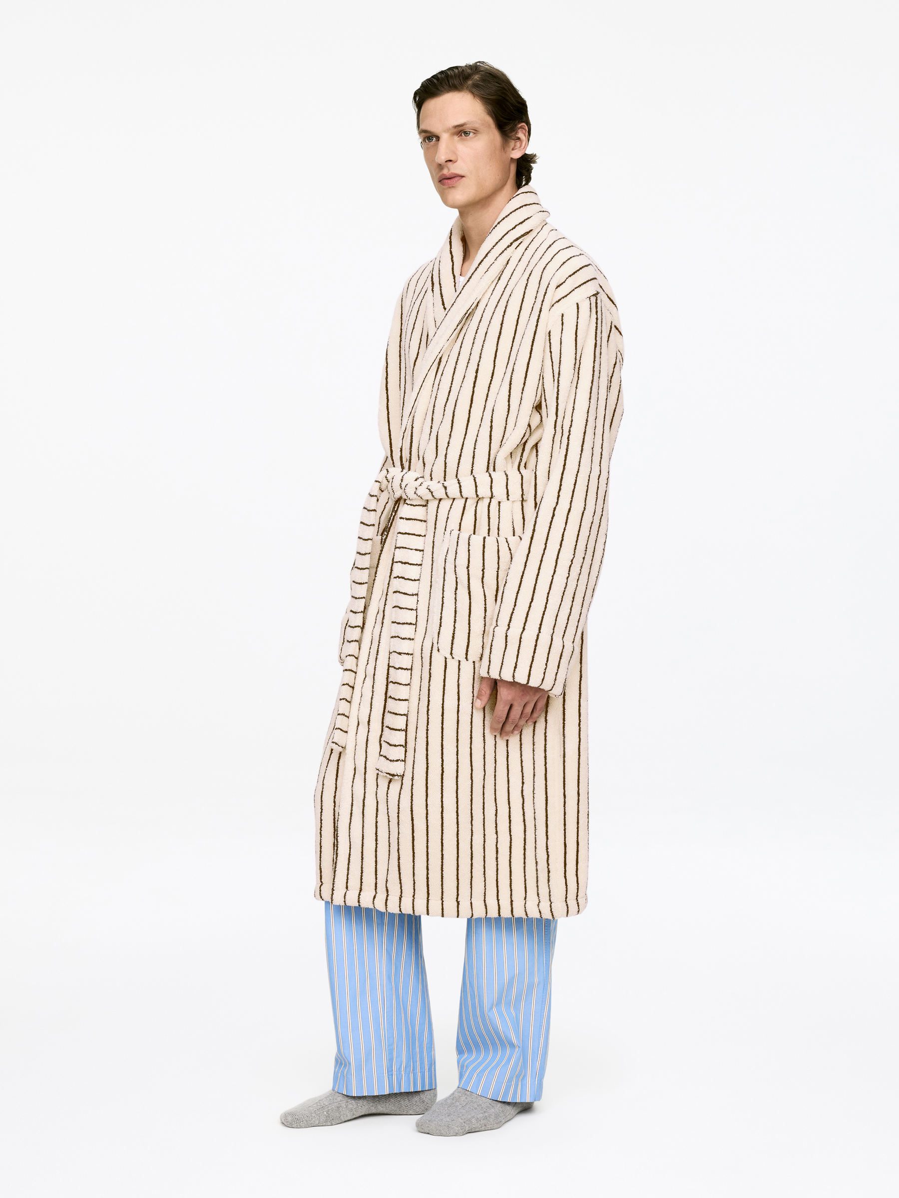 Cotton Terry Bathrobe - Off White/Black - Women - StillMedia/Lookbook - 9