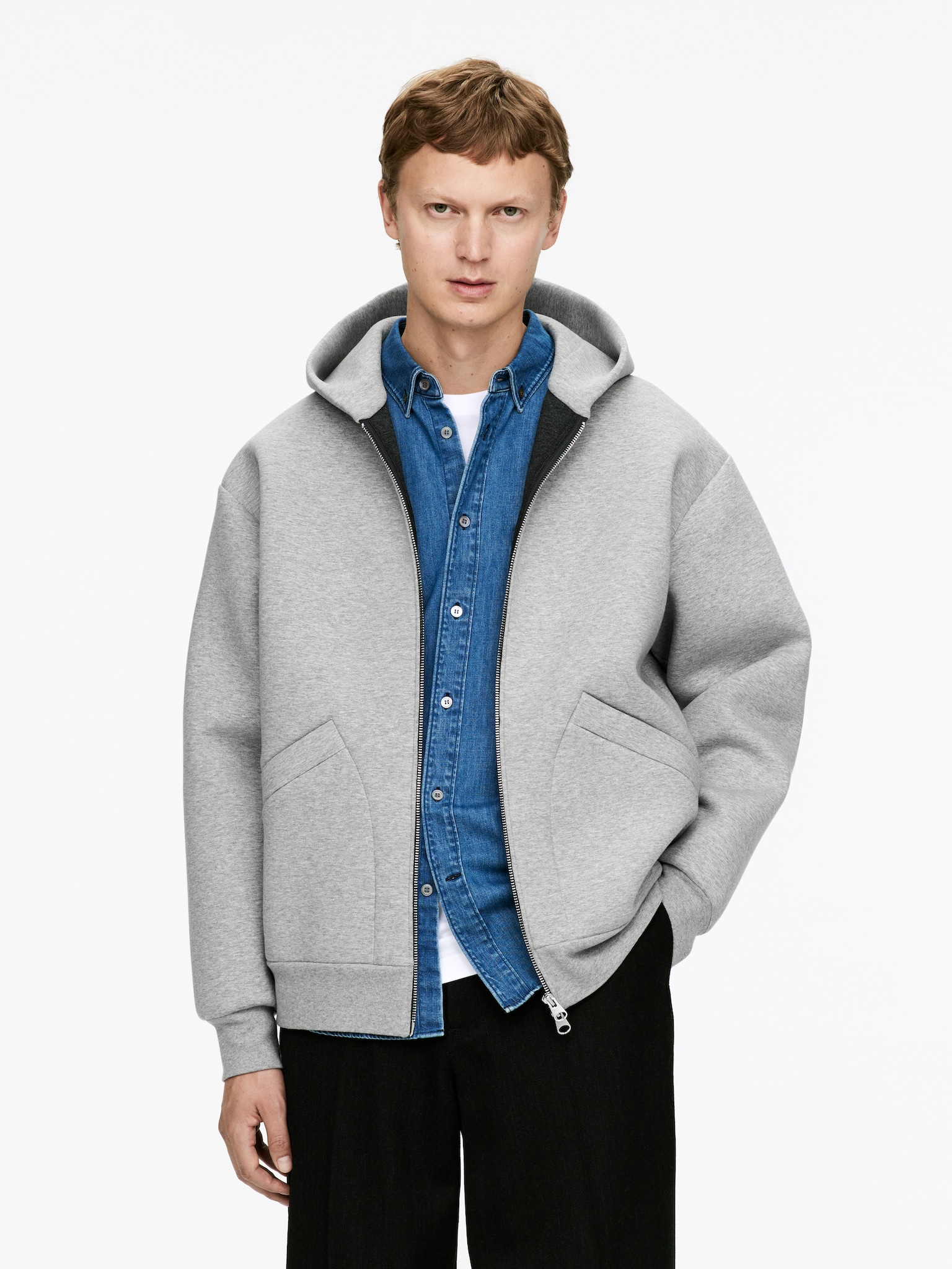 Scuba Zip Hoodie - Grey Melange/Dark Blue/Dark Red