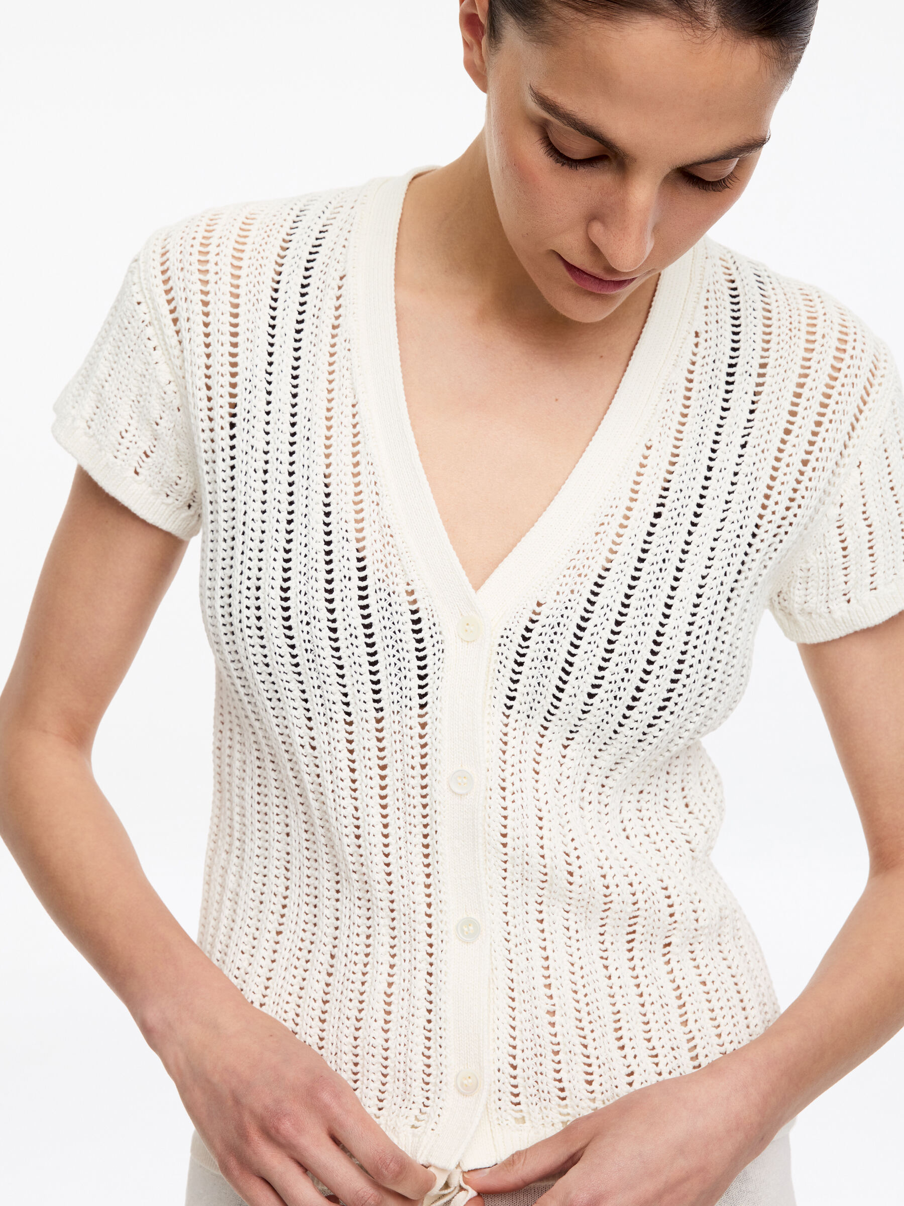Cardigan en maille crochetée - Blanc - Regular fit - Femme - StillMedia/Lookbook - 4