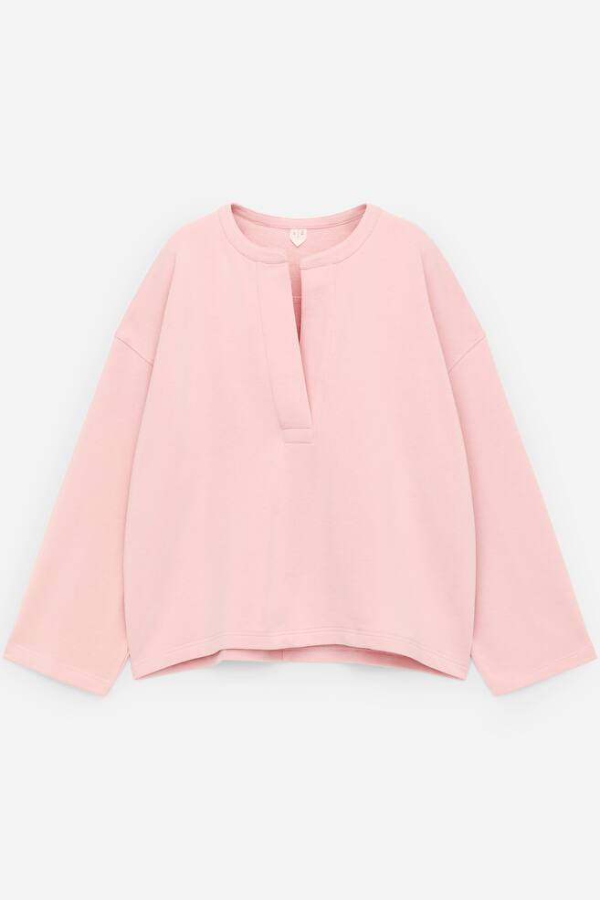 Open-Placket Sweatshirt - Pink - 1