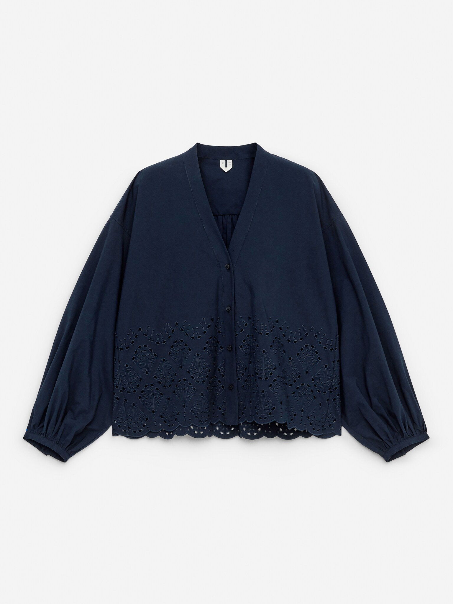 Broderie Anglaise Blouse - Dark Blue/White