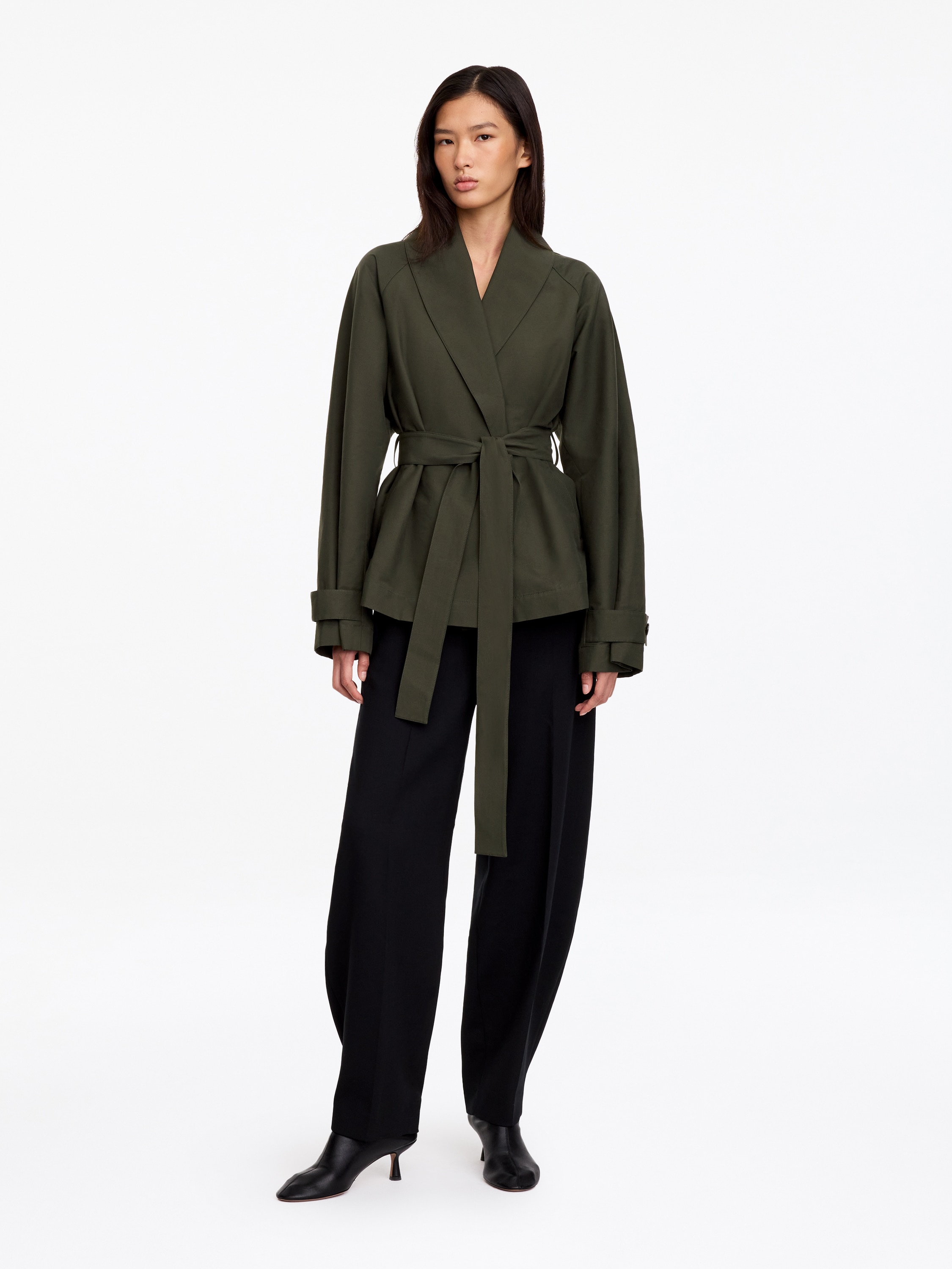 Giacca con collo a scialle - Verde kaki