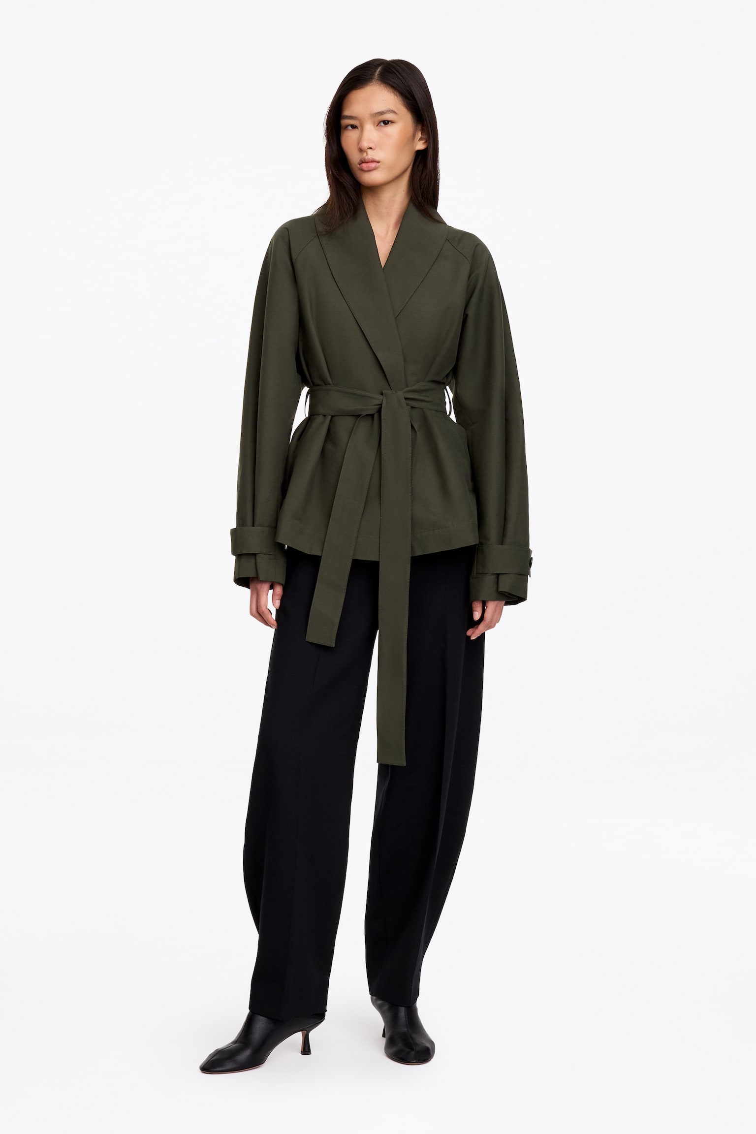 Giacca con collo a scialle - Verde kaki - 1