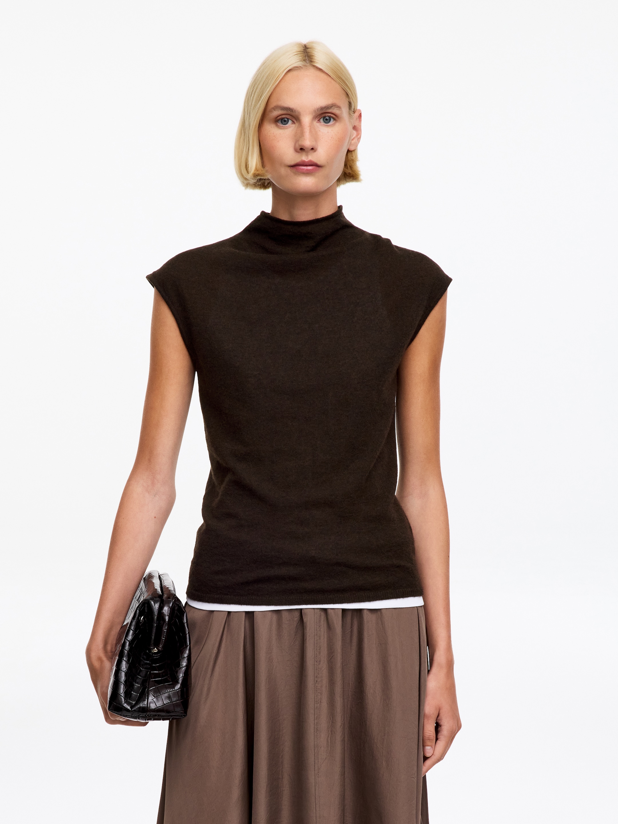Top de cuello alto en cachemir puro-Brown-20120