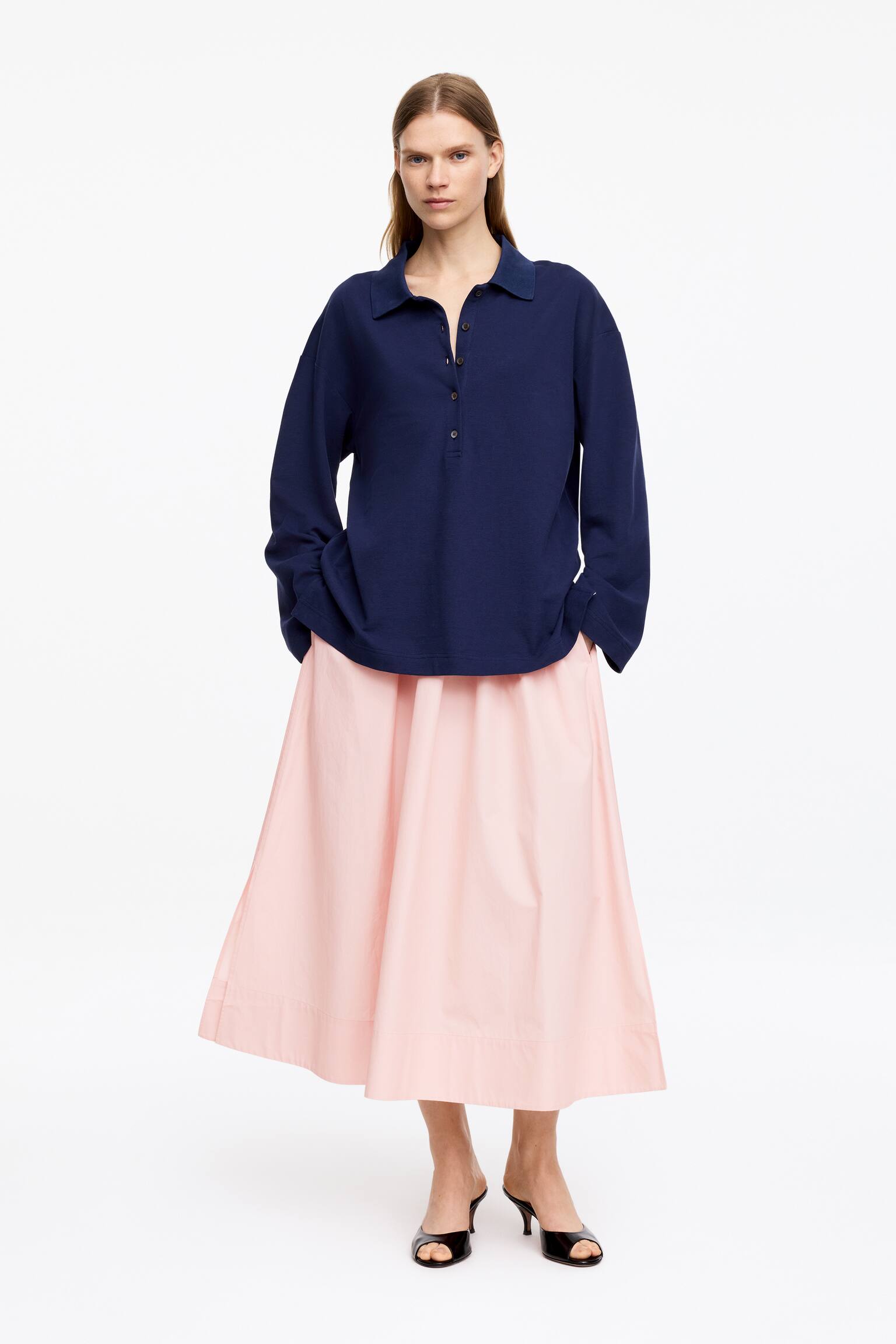 Jupe midi en coton - Rose/Bleu foncé - 7