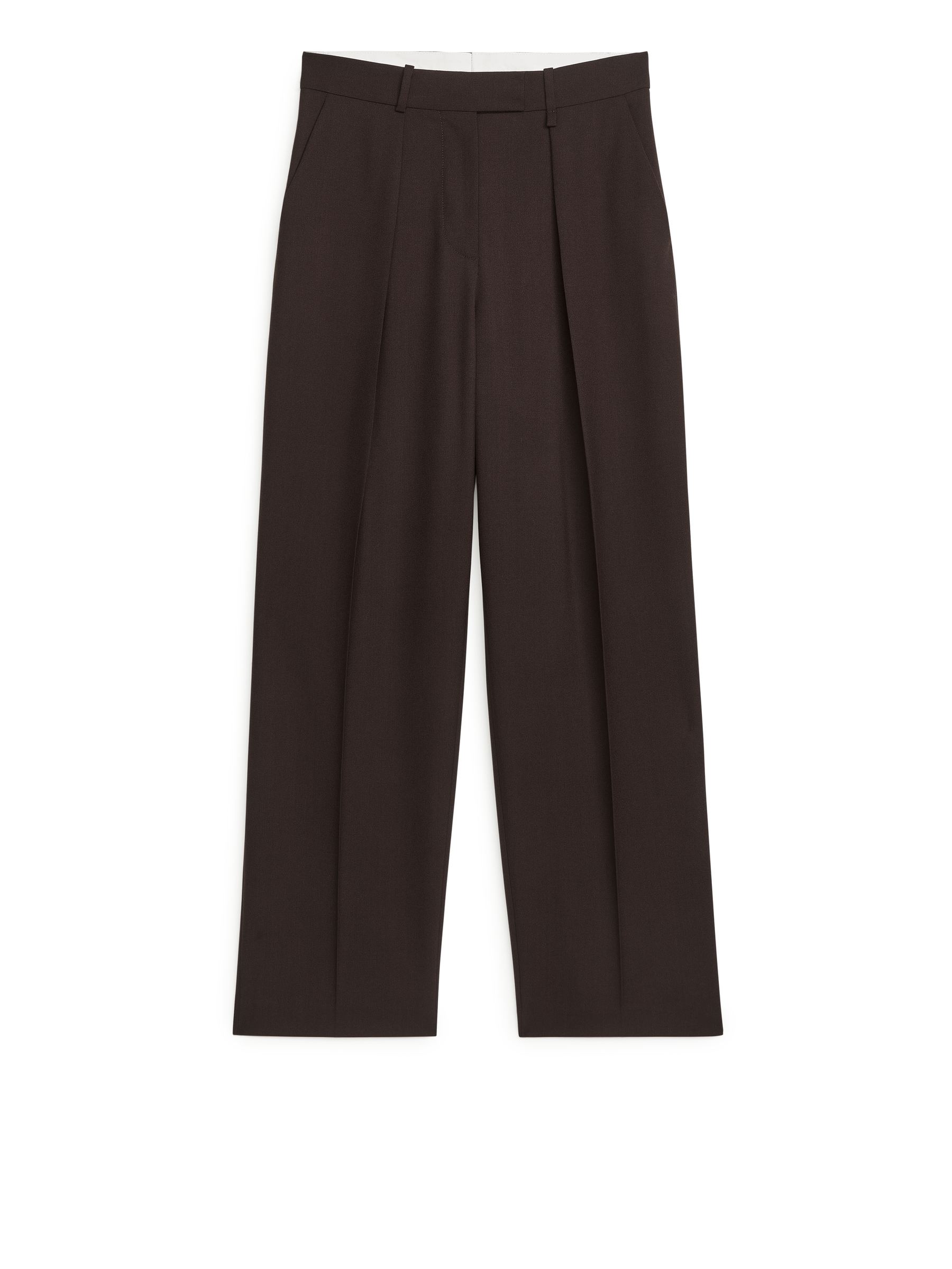Hopsack Wool Trousers - Dark Brown - Loose fit - Women - StillMedia/DescriptiveStillLife - 1