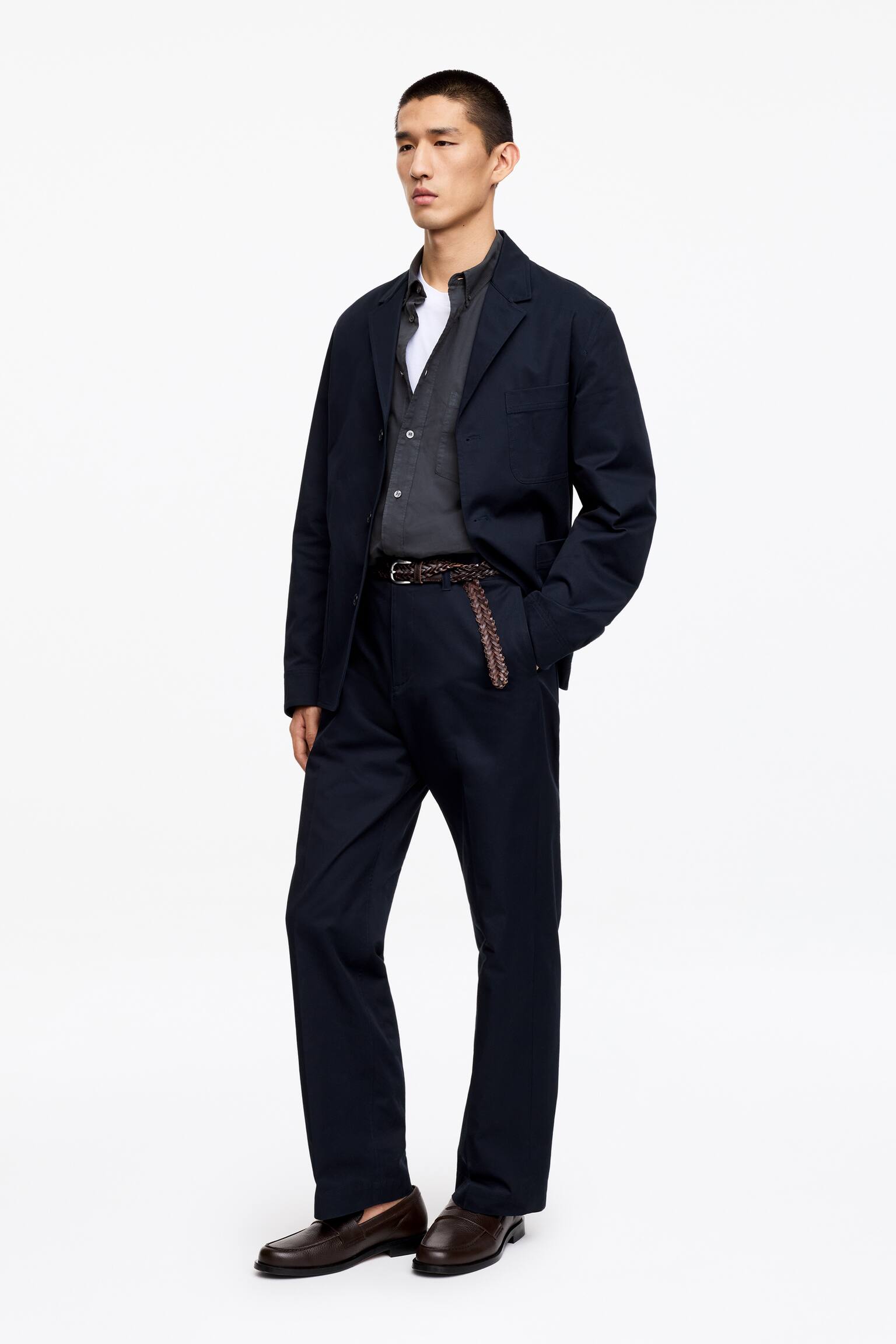 Ruimvallend overhemd van popeline - Donkerblauw/grijs/Beige/Middenblauw - 4