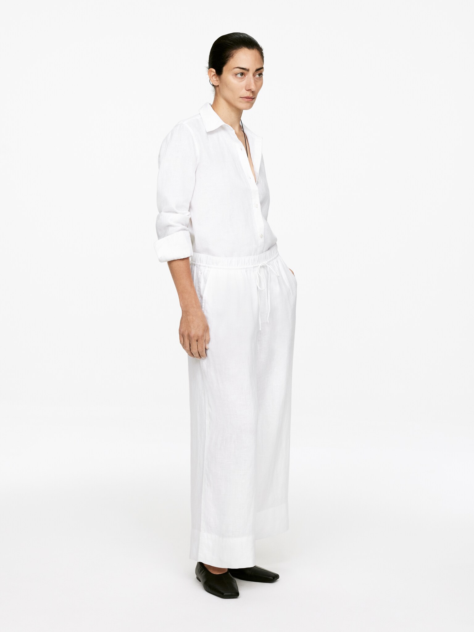 Pantalon raccourci en lin - Blanc/Beige/Vert kaki/Bleu foncé - 4