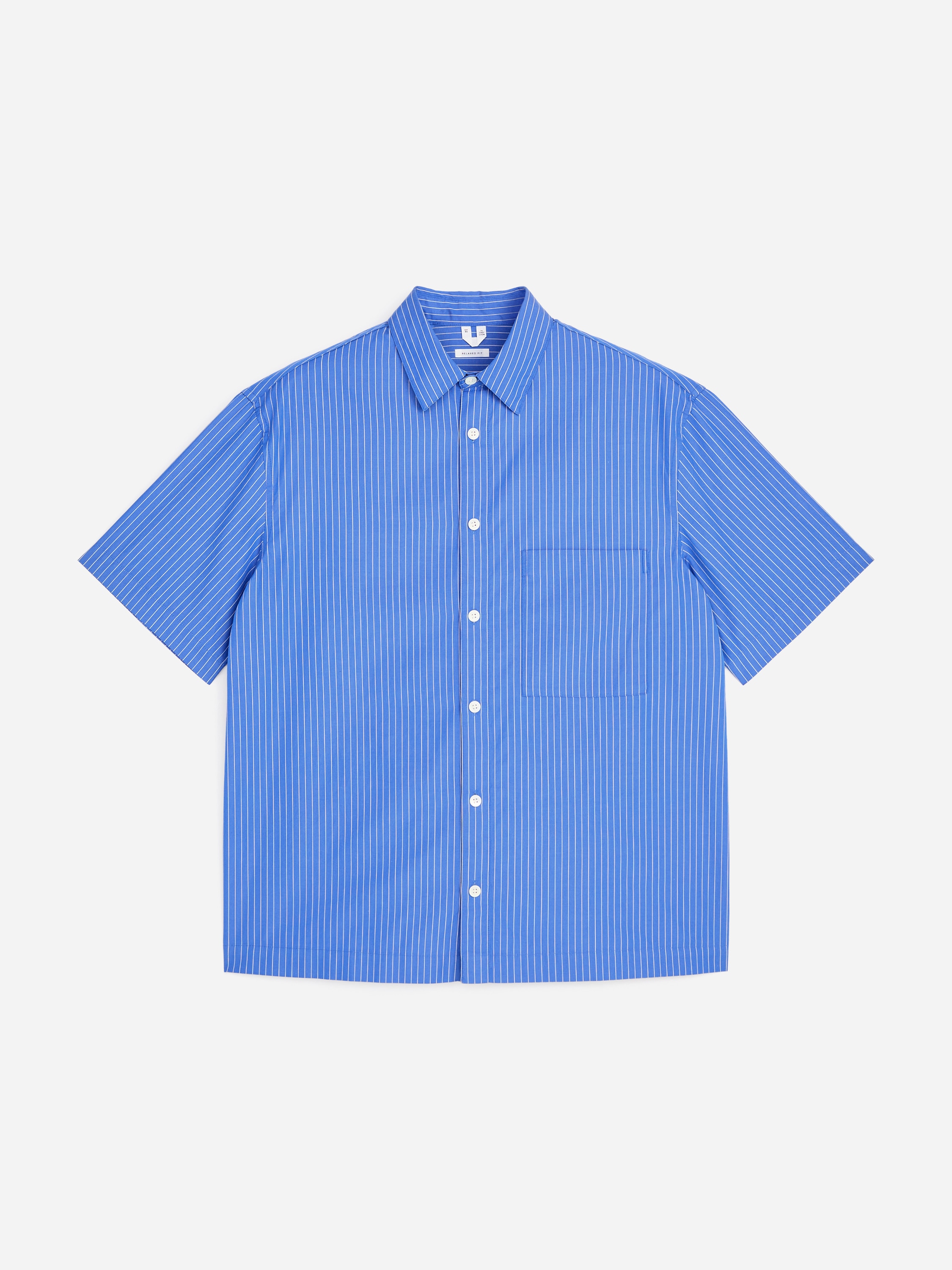 Camicia in popeline a maniche corte - Azzurro/Righe