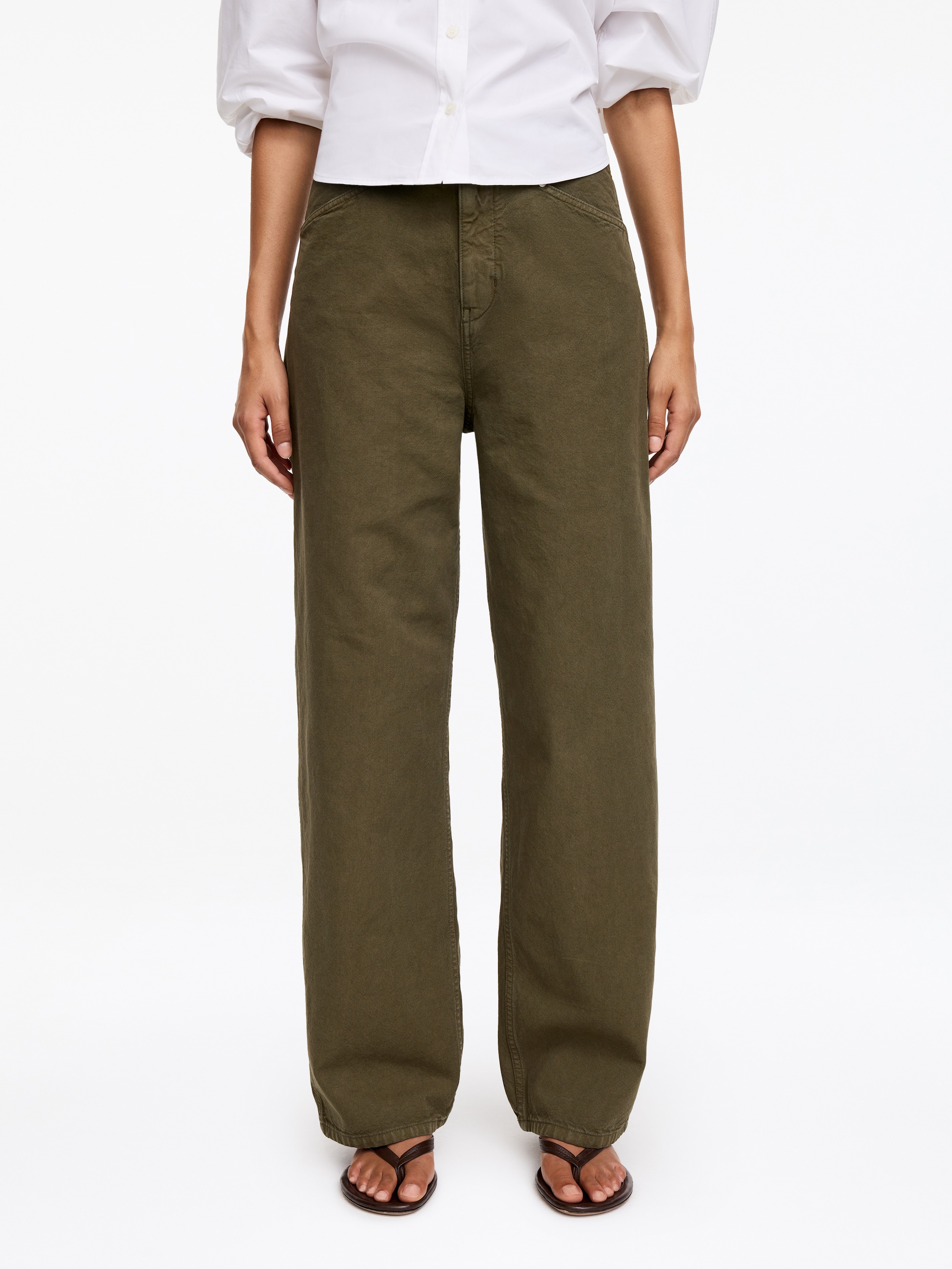 Cotton Canvas Utility Trousers - Khaki green - Relaxed fit - Women - StillMedia/Lookbook - 4