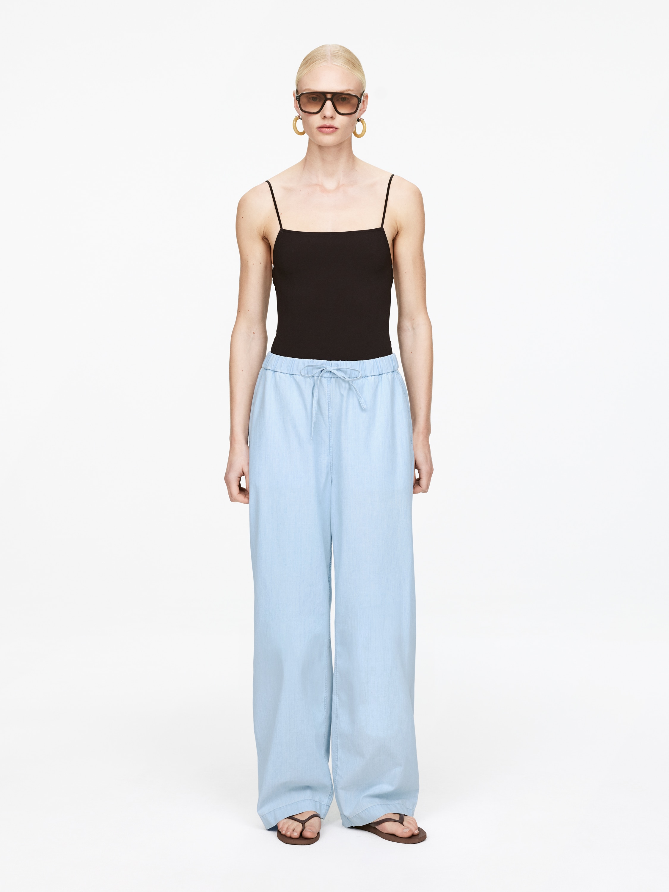 Light Denim Drawstring Trousers - Blue