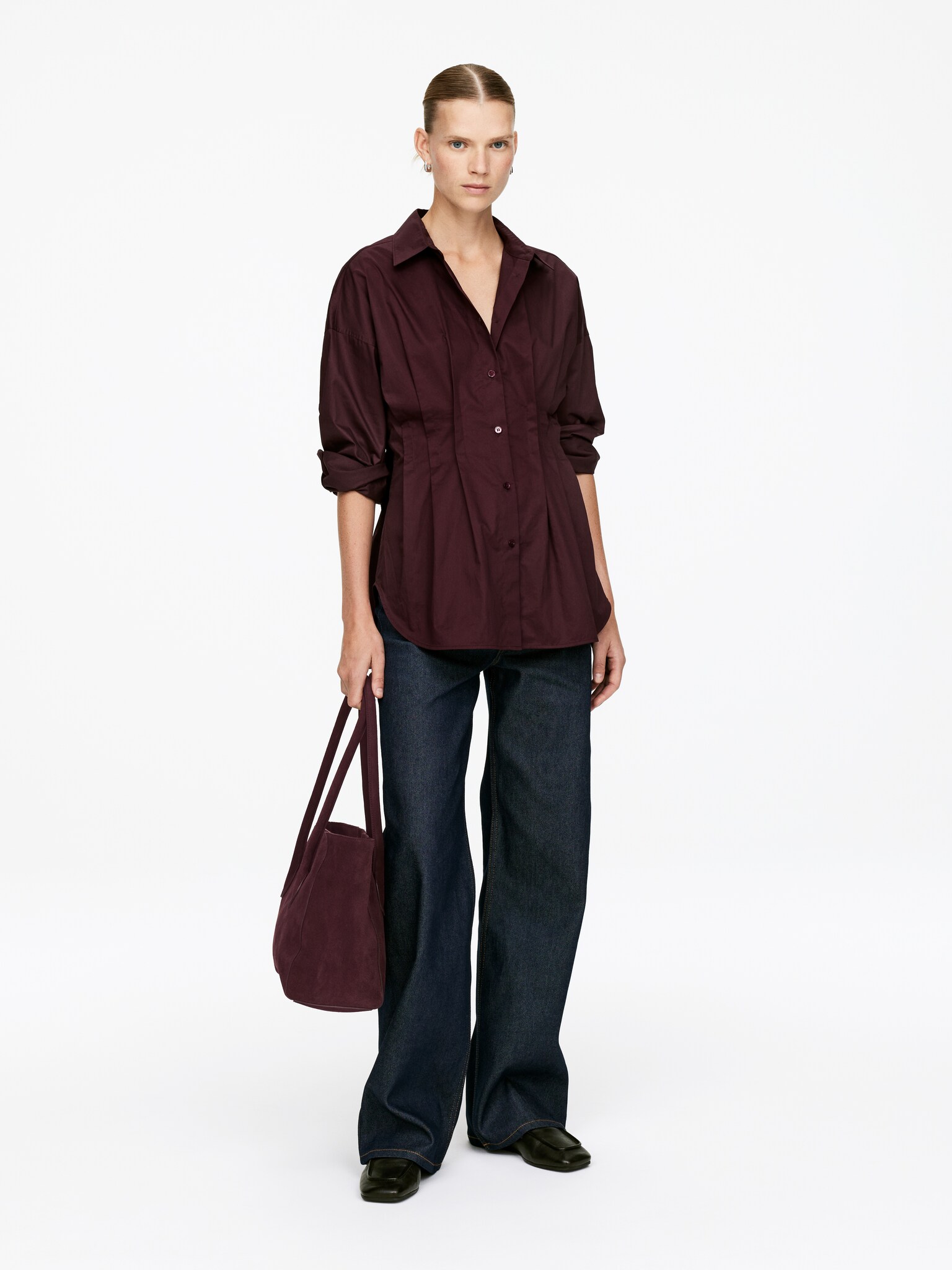 Slouchy Leather Tote - Burgundy/Brown - 6