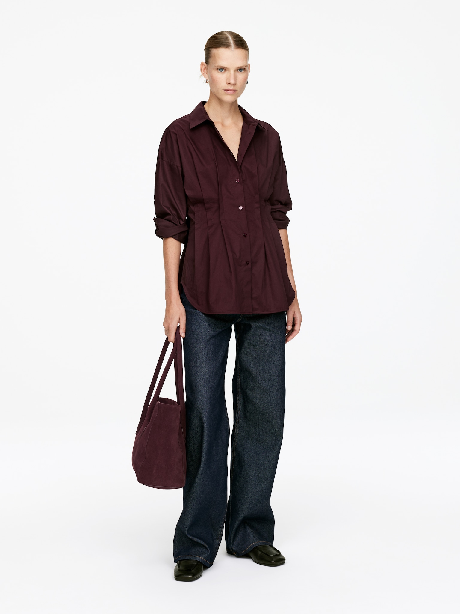 Slouchy Leather Tote - Burgundy/Brown - 5
