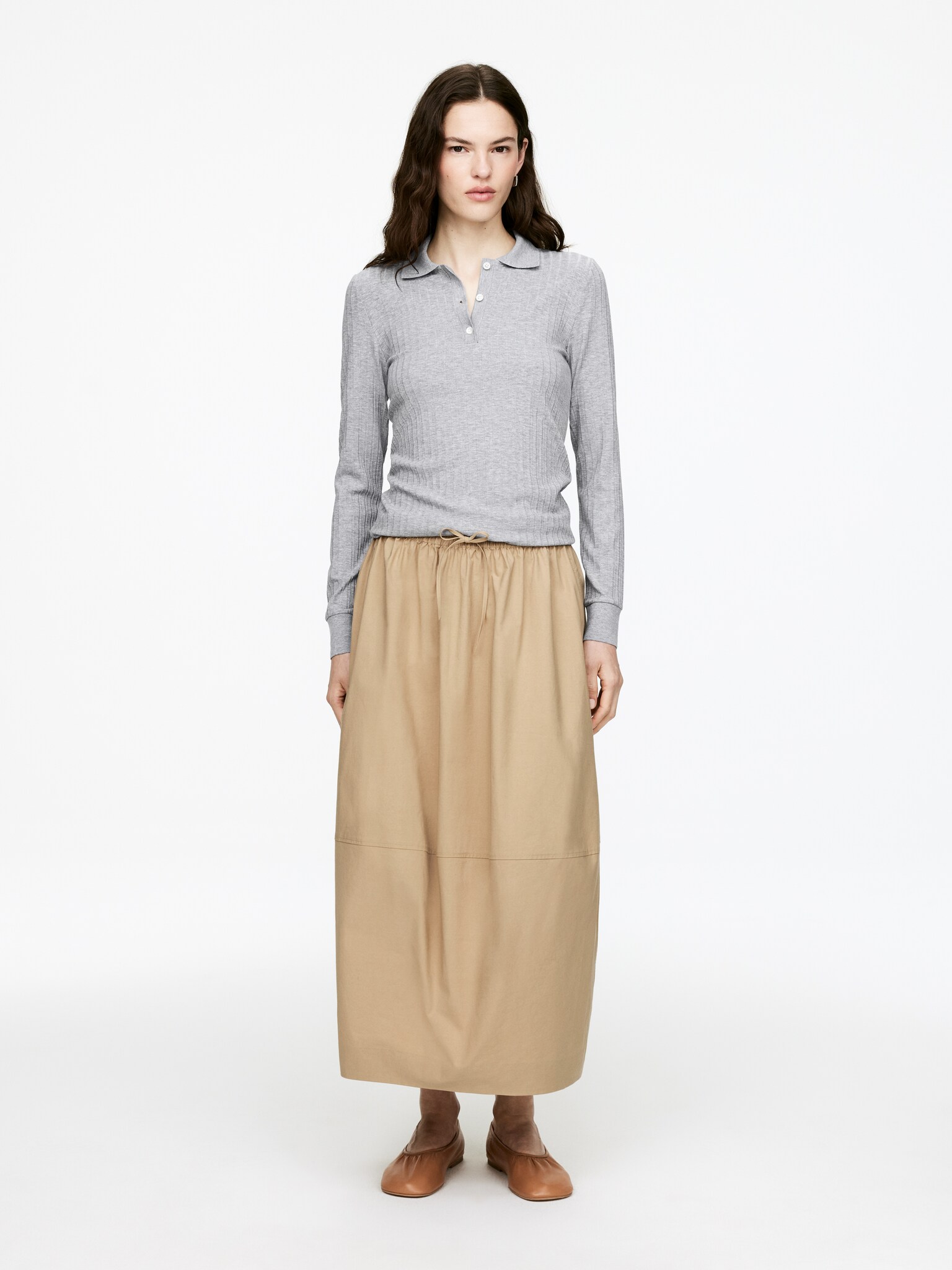 Gonna midi in cotone - Beige/Nero