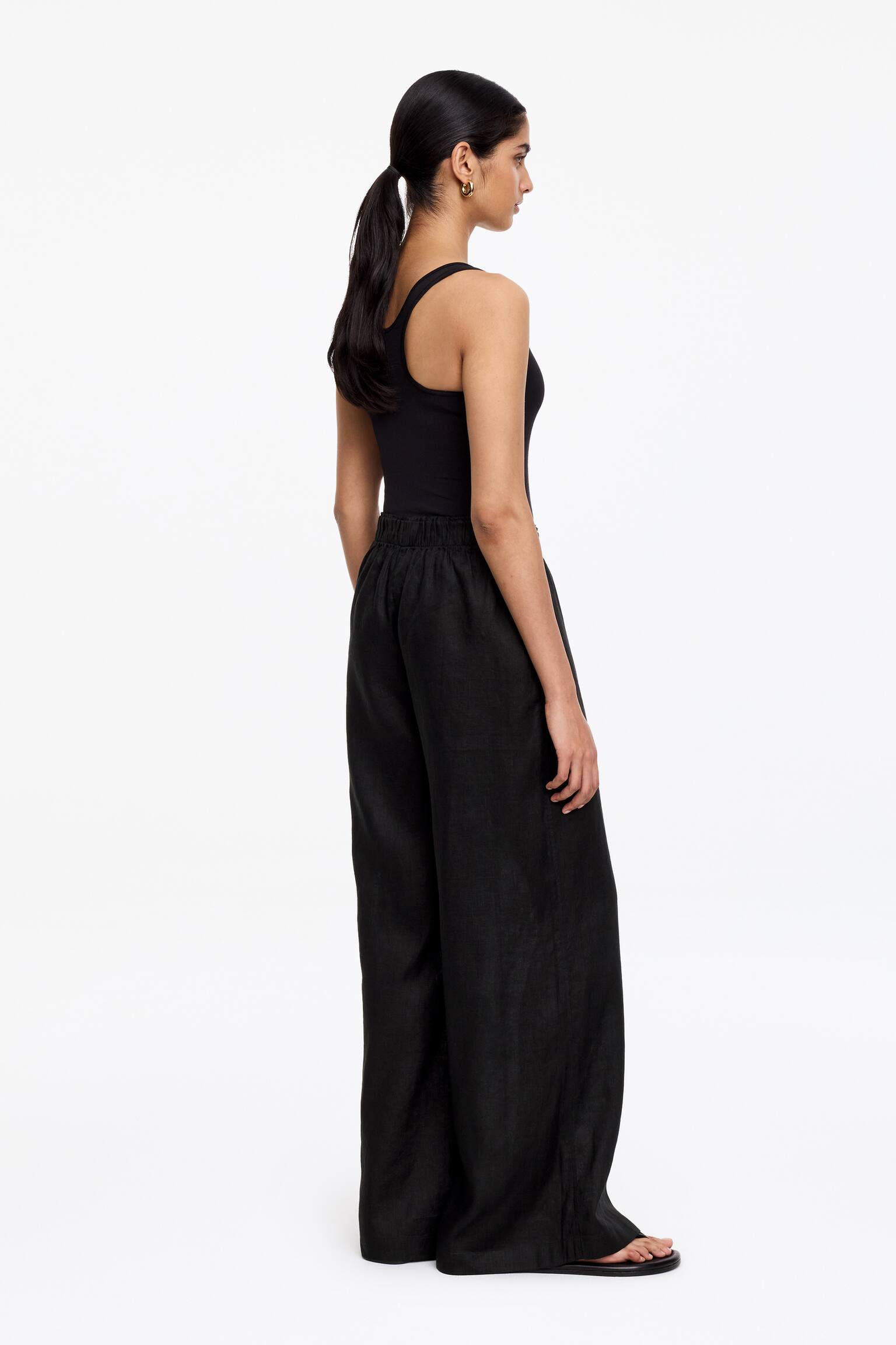 Pantalon large en lin - Noir - 3