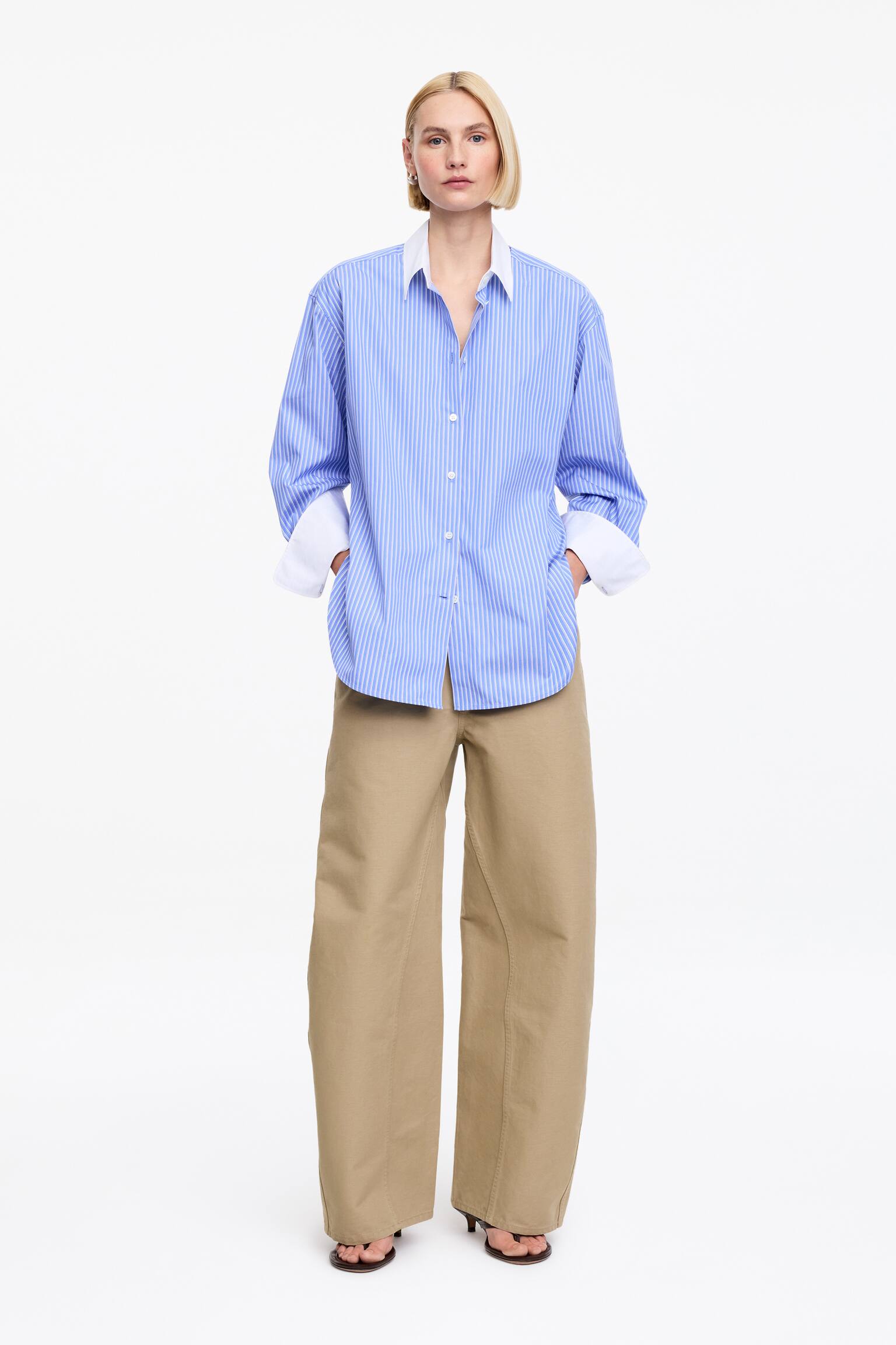 Katoenen broek met barrel-pijpen - Beige - 1