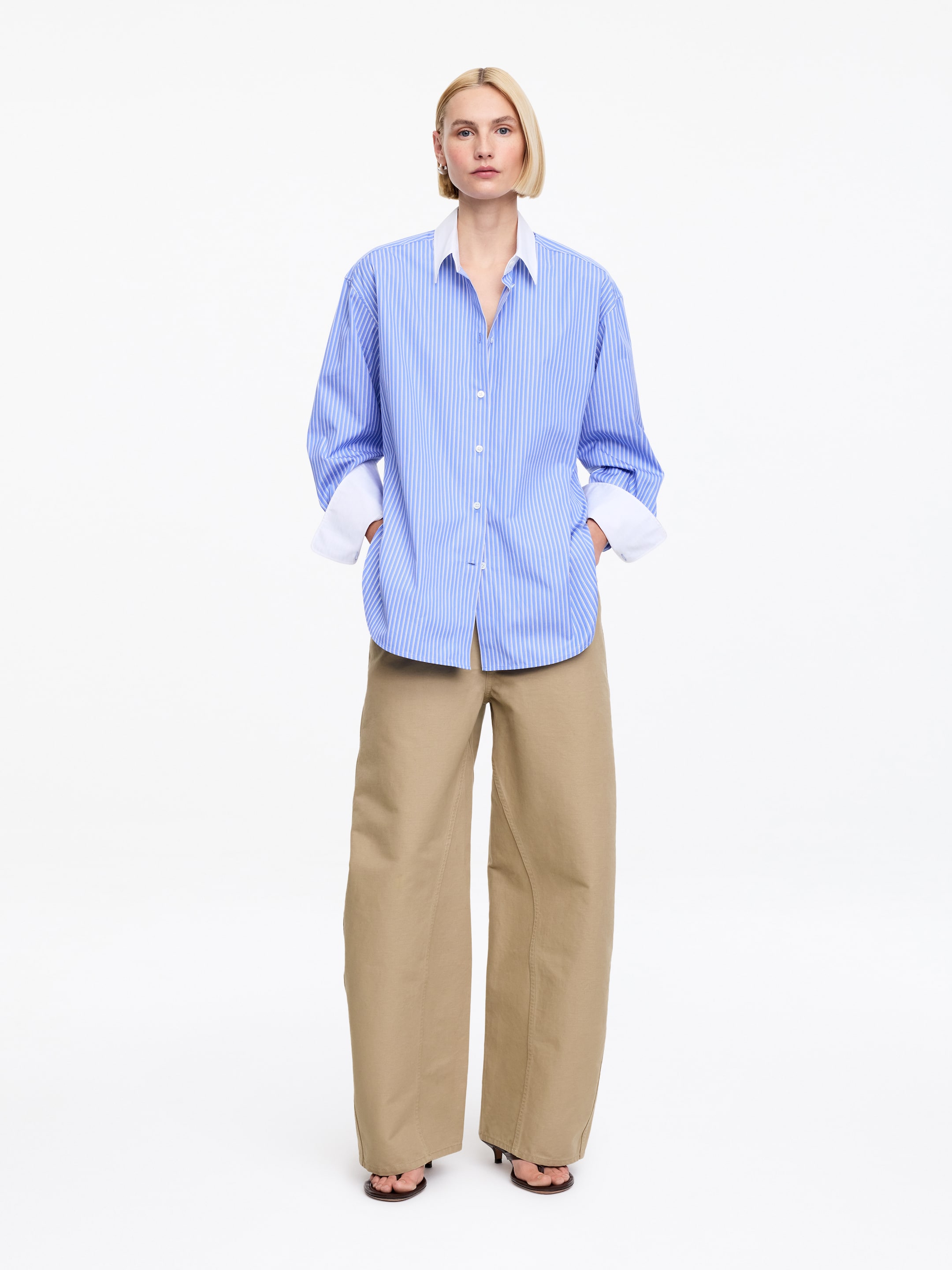 Barrel Cotton Trousers-#c3af90-18542