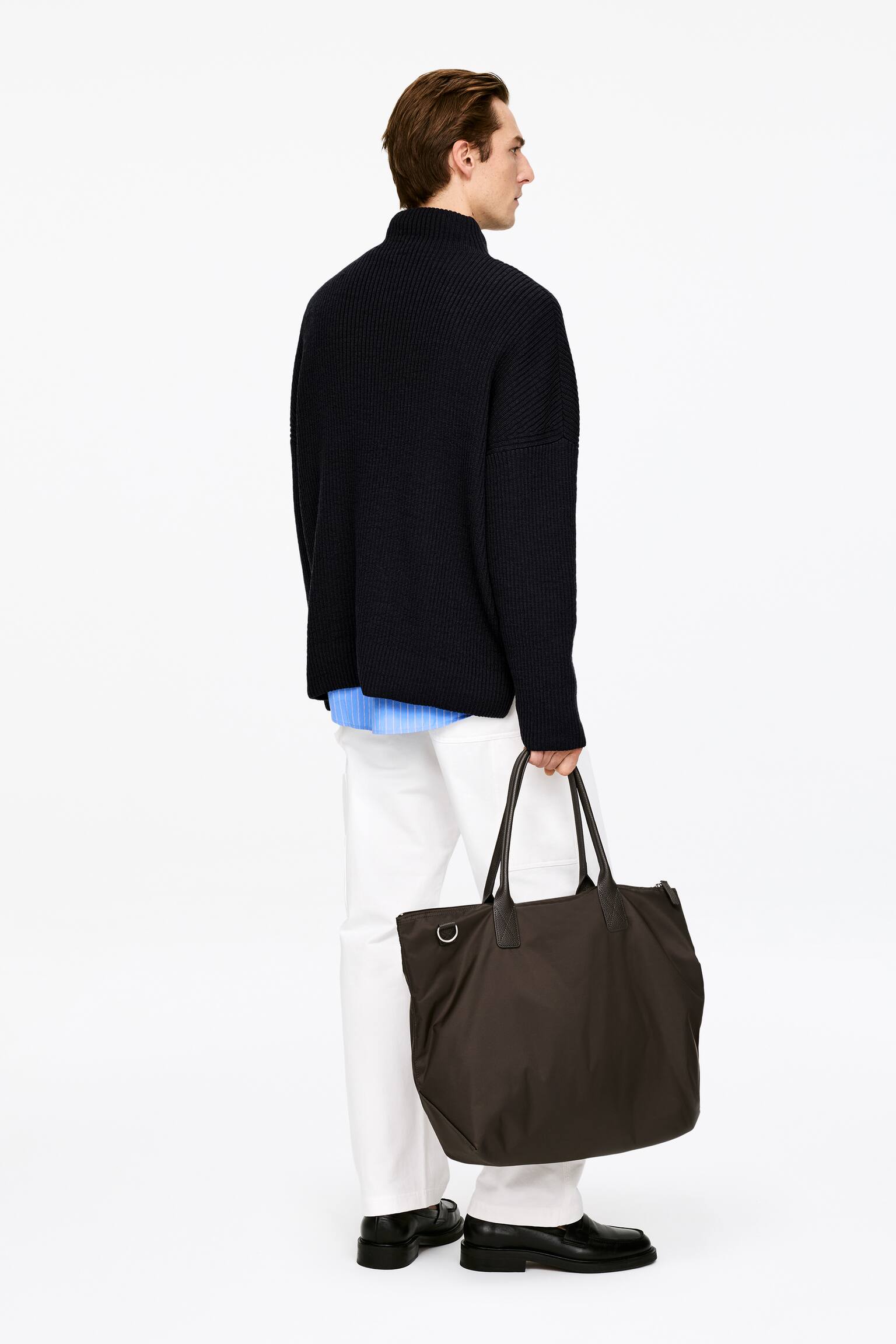 Trui van wol en katoen met trechterhals - Donkerblauw - 6