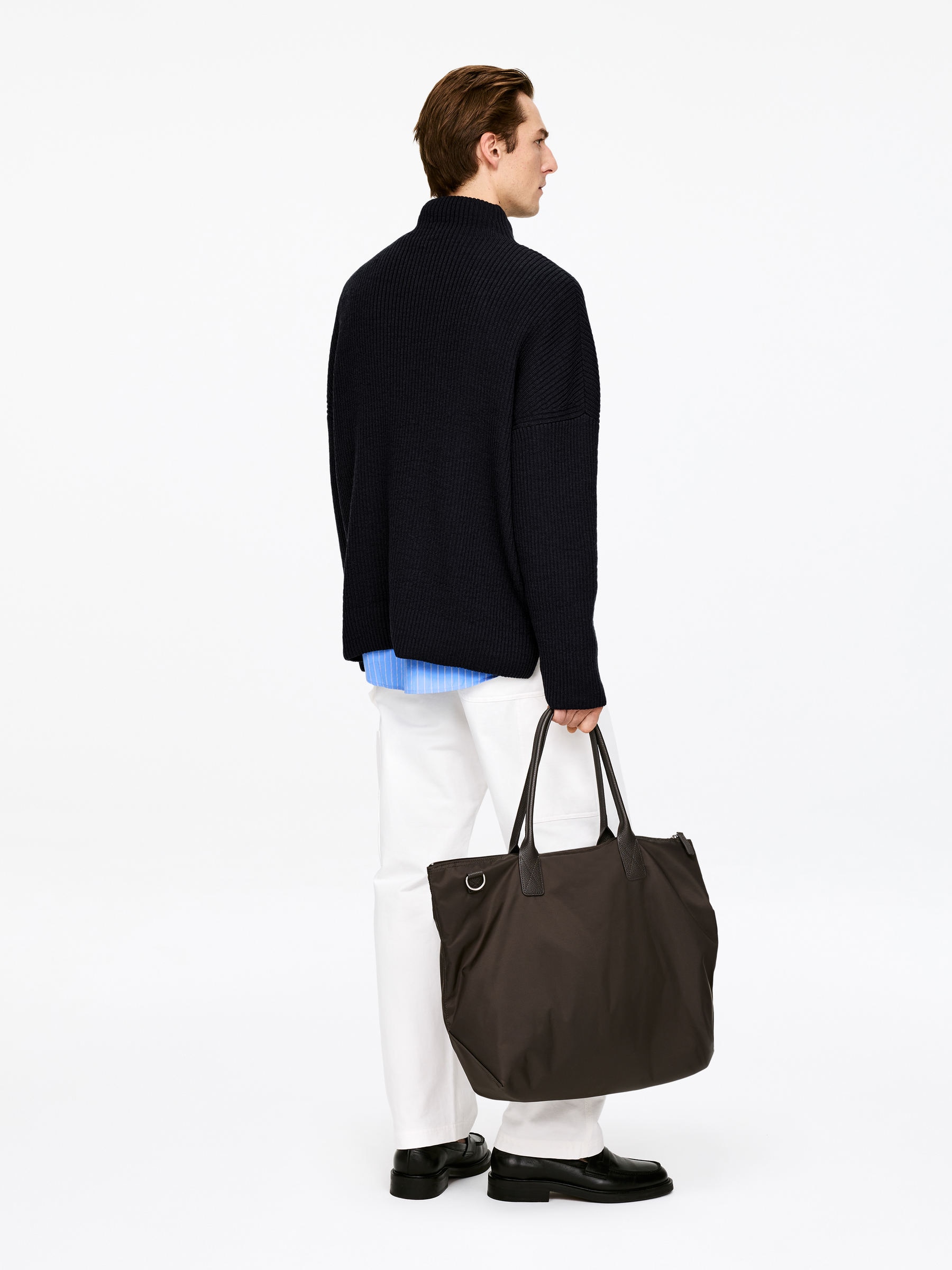 Wool Cotton Funnel-Neck Jumper - Dark Blue - Relaxed fit - Men - StillMedia/Lookbook - 5