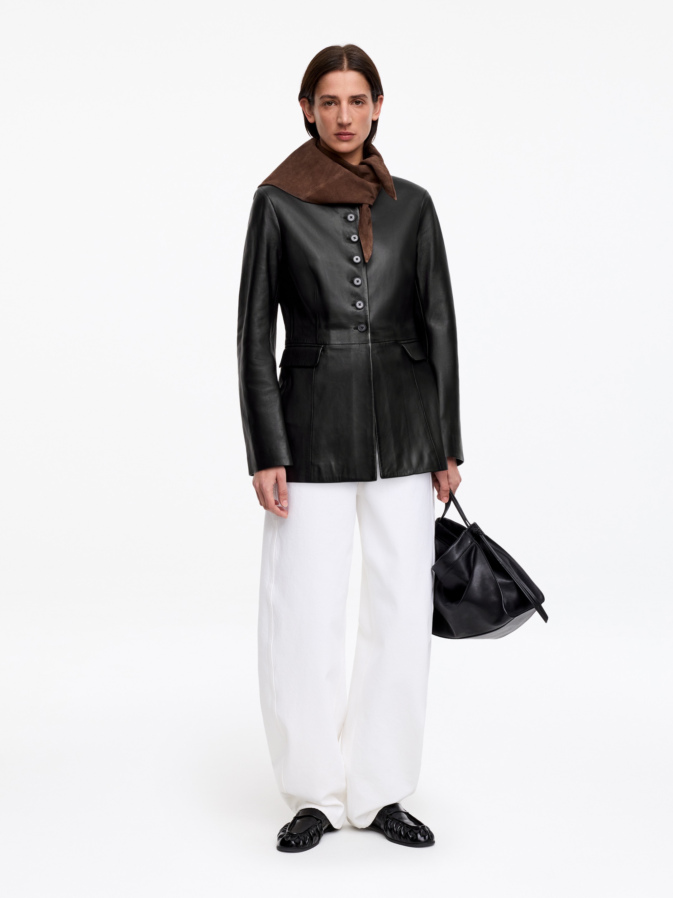 Collarless Leather Blazer - Black - Slim fit - Women - StillMedia/Lookbook - 7
